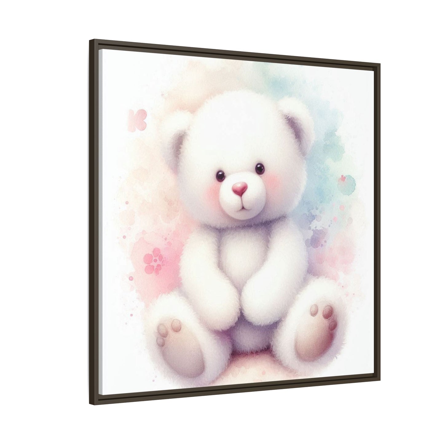 Whimsical Nursery Decor Pastel Floral Teddy Bear Design Wall Art Unique Sweet Baby Room Framed Canvas Print Unisex Baby Shower Gift