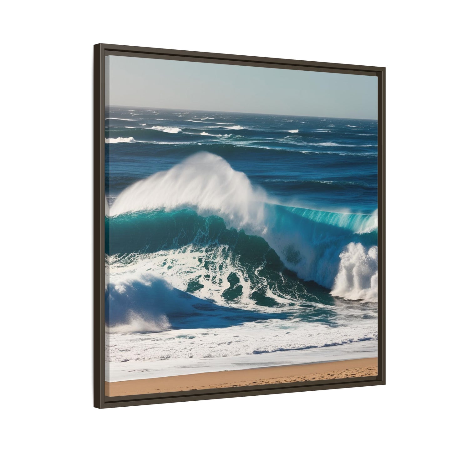 Peaceful Ocean Waves at the Beach Calm Sunny Day Framed Canvas Wall Art Vacation Oceanic Gift Nature Lover Zen Decor Gift 3 frame colors