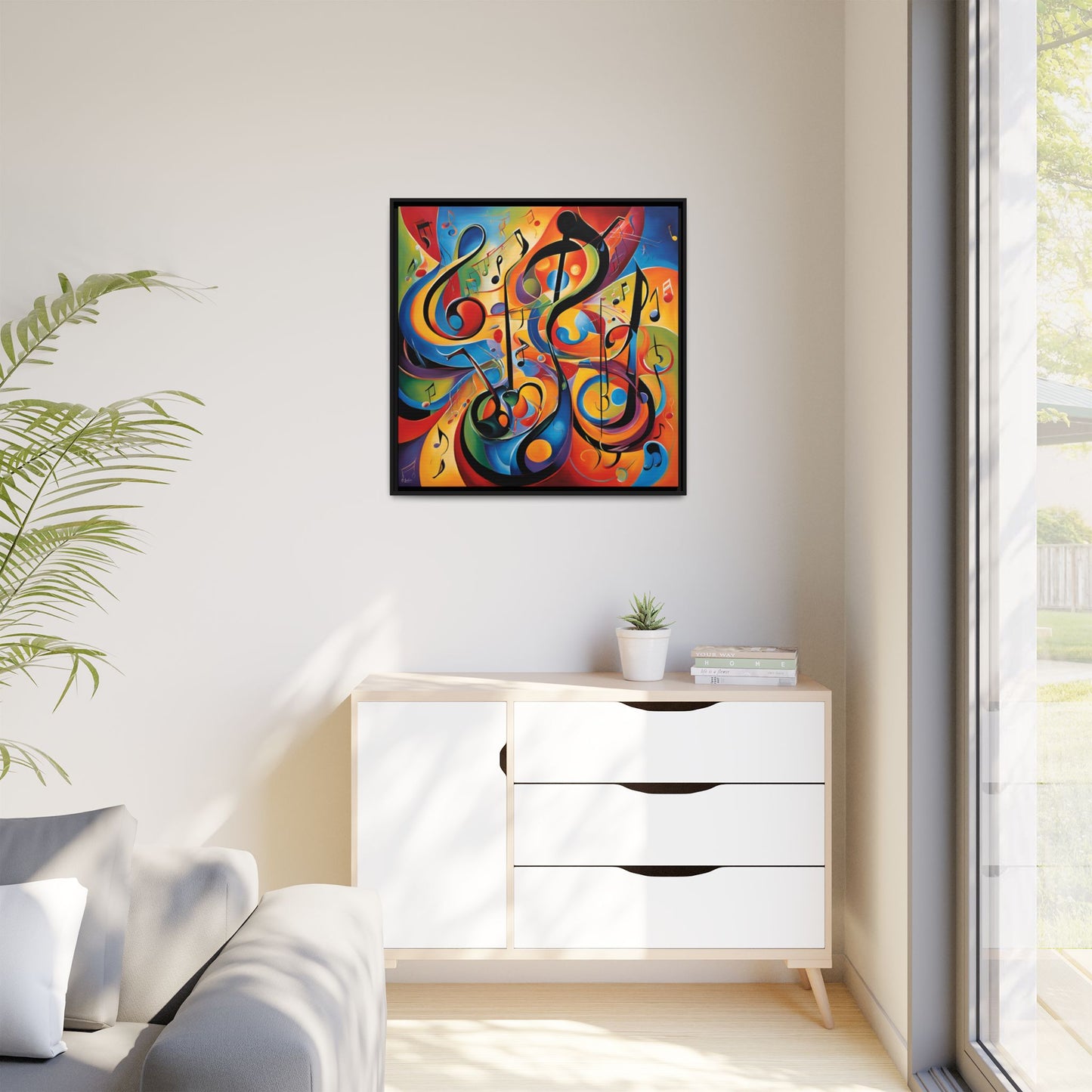 Modern Music-Themed Print Abstract Design Unique Framed Canvas Print Treble Clef Note Wall Art Music Lover Gift Decor 3 frame colors