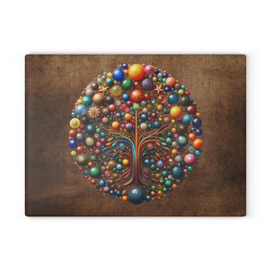 Glass Kitchen Decor Glass Cutting Board Serving Tray with Tree of Life Design Cutting Board Gift for Home Cook Glass Charcuterie Board