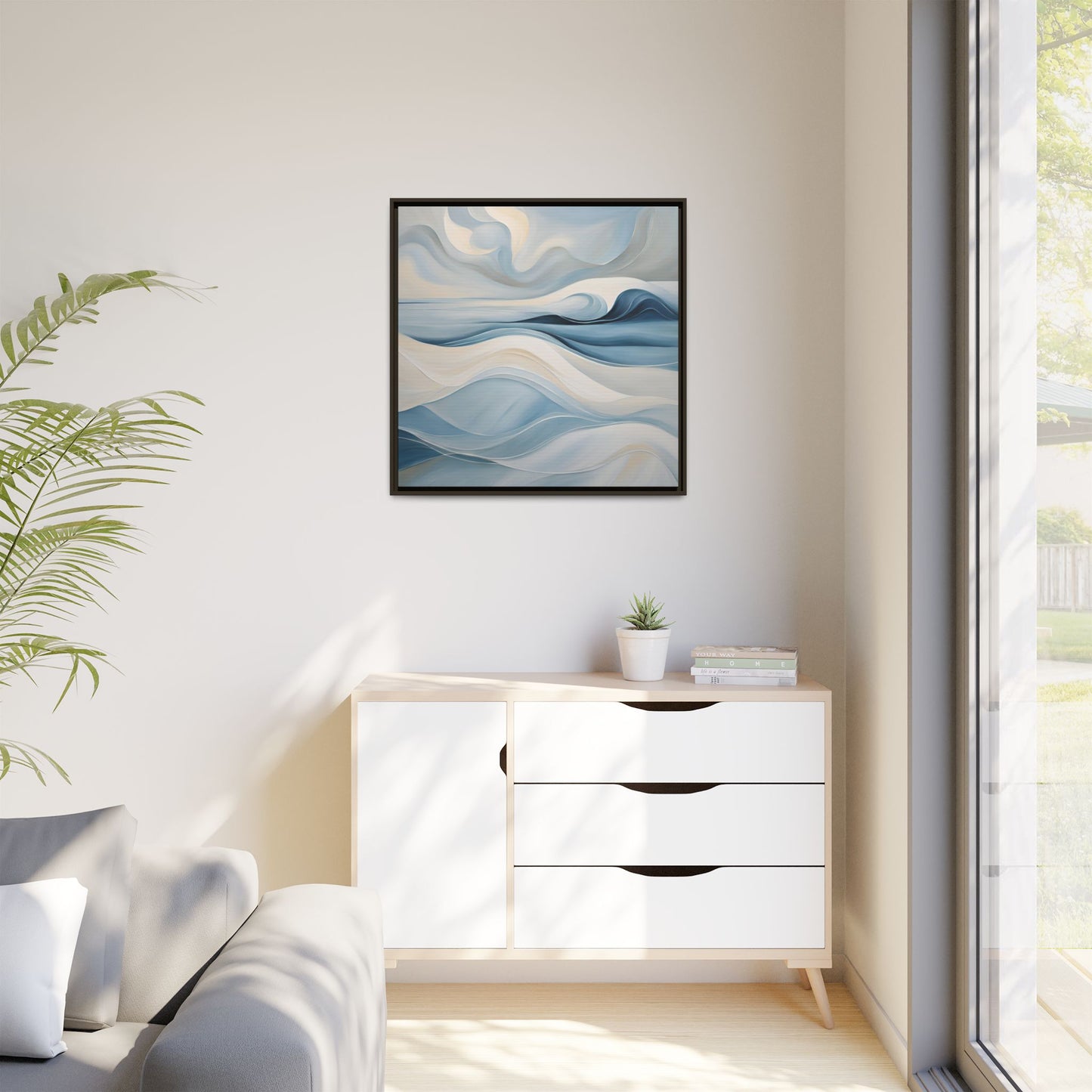Modern Abstract Wave Design Unique Framed Canvas Wall Art Ocean Beach Gift Nature Lover Gift Underwater Sea Lover Gift 3 frame colors