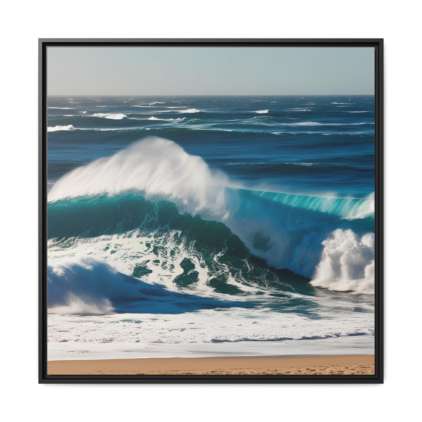 Peaceful Ocean Waves at the Beach Calm Sunny Day Framed Canvas Wall Art Vacation Oceanic Gift Nature Lover Zen Decor Gift 3 frame colors