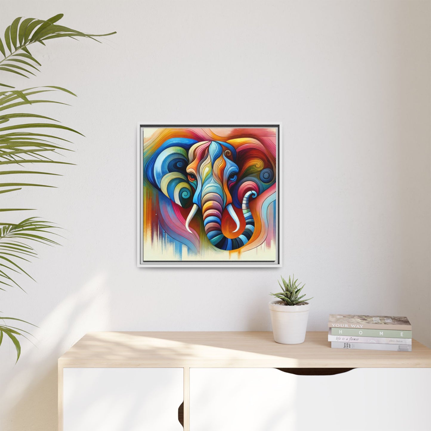 Modern Elephant Print Abstract Design Unique Framed Canvas Print African Wall Art Animal Lover Gift Nature Lover Decor 3 frame colors