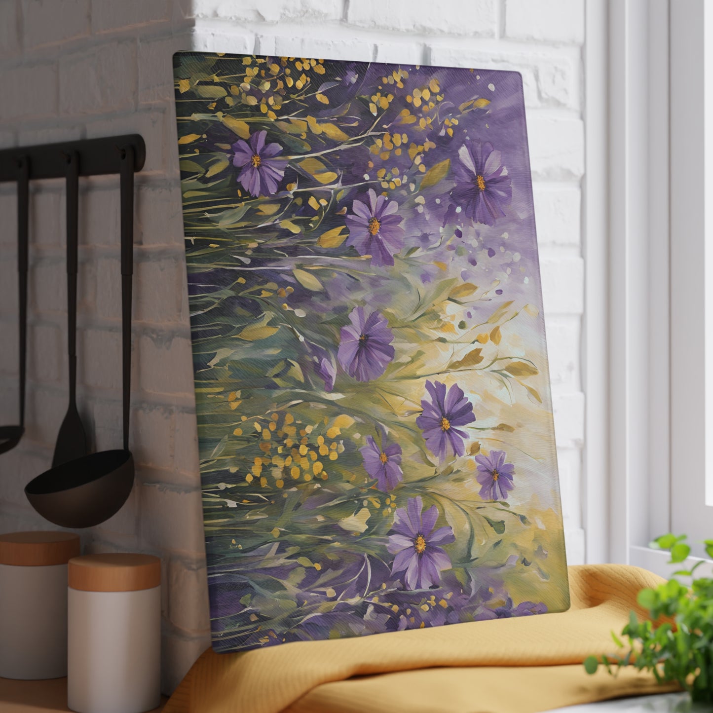 Kitchen Decor Glass Cutting Board Serving Tray with Floral Design Pattern Cutting Board Gift for Home Cook Charcuterie Board