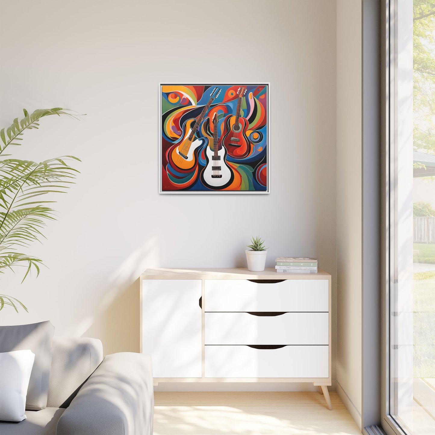 Modern Music-Themed Print Abstract Design Unique Framed Canvas Print Guitar Wall Art Music Lover Gift Decor 3 frame colors