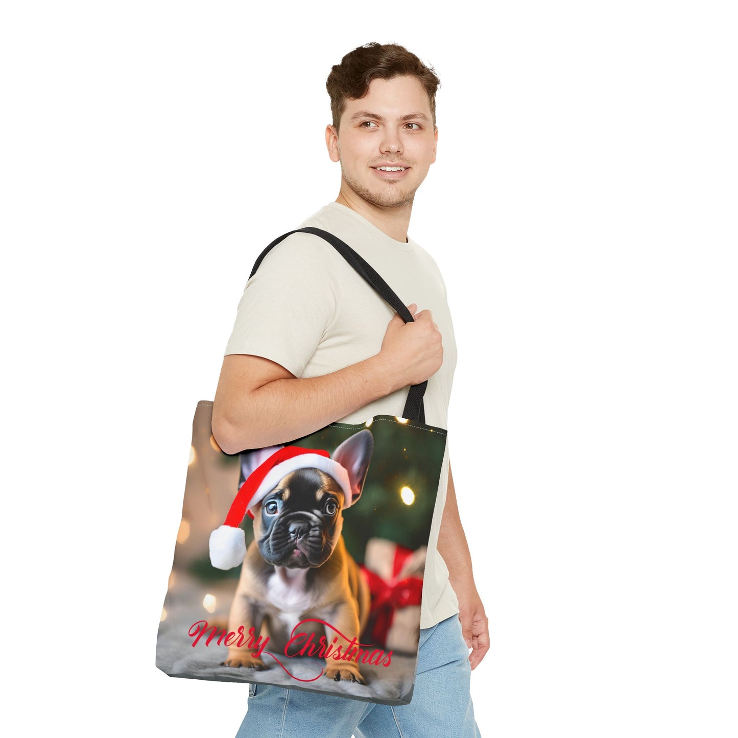 Merry Christmas Pug Tote Bag Holiday Cheer Gift Winter Accessory Reusable Winter Shopping Bag Xmas Dog Lover Gift Unisex Bag for Him Her