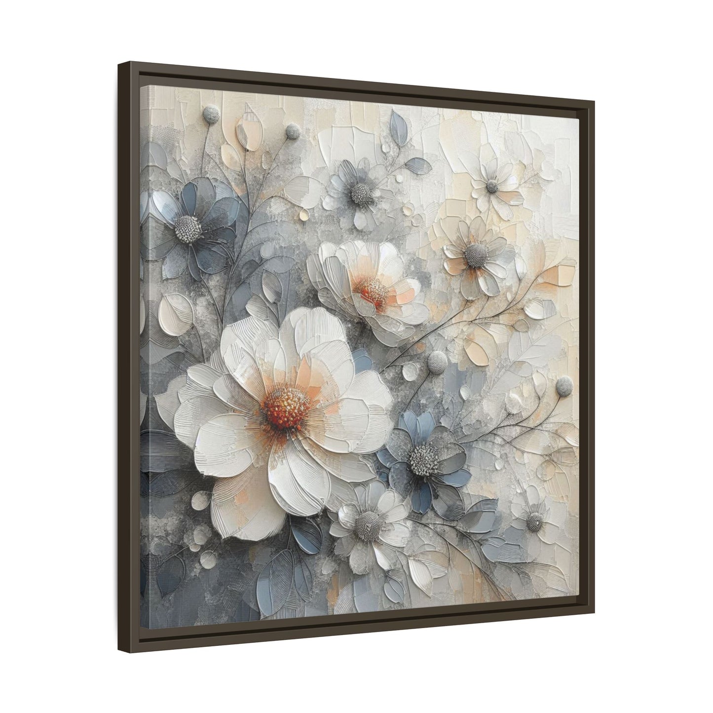 Modern Grey and White Floral Design Unique Framed Canvas Wall Art Flower Lover Gift Nature Lover Gift 3 frame colors
