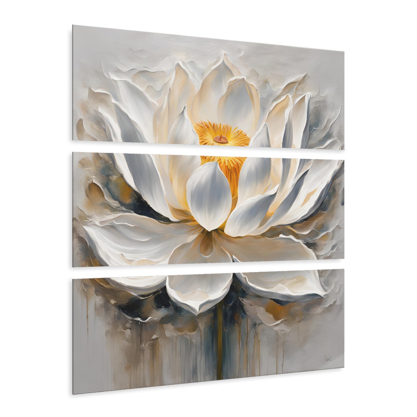 Modern Art Style Lotus Flower Design Triptych Acrylic Print Wall Art Unique Floral Abstract Art 3-Panel Zen Wall Decor
