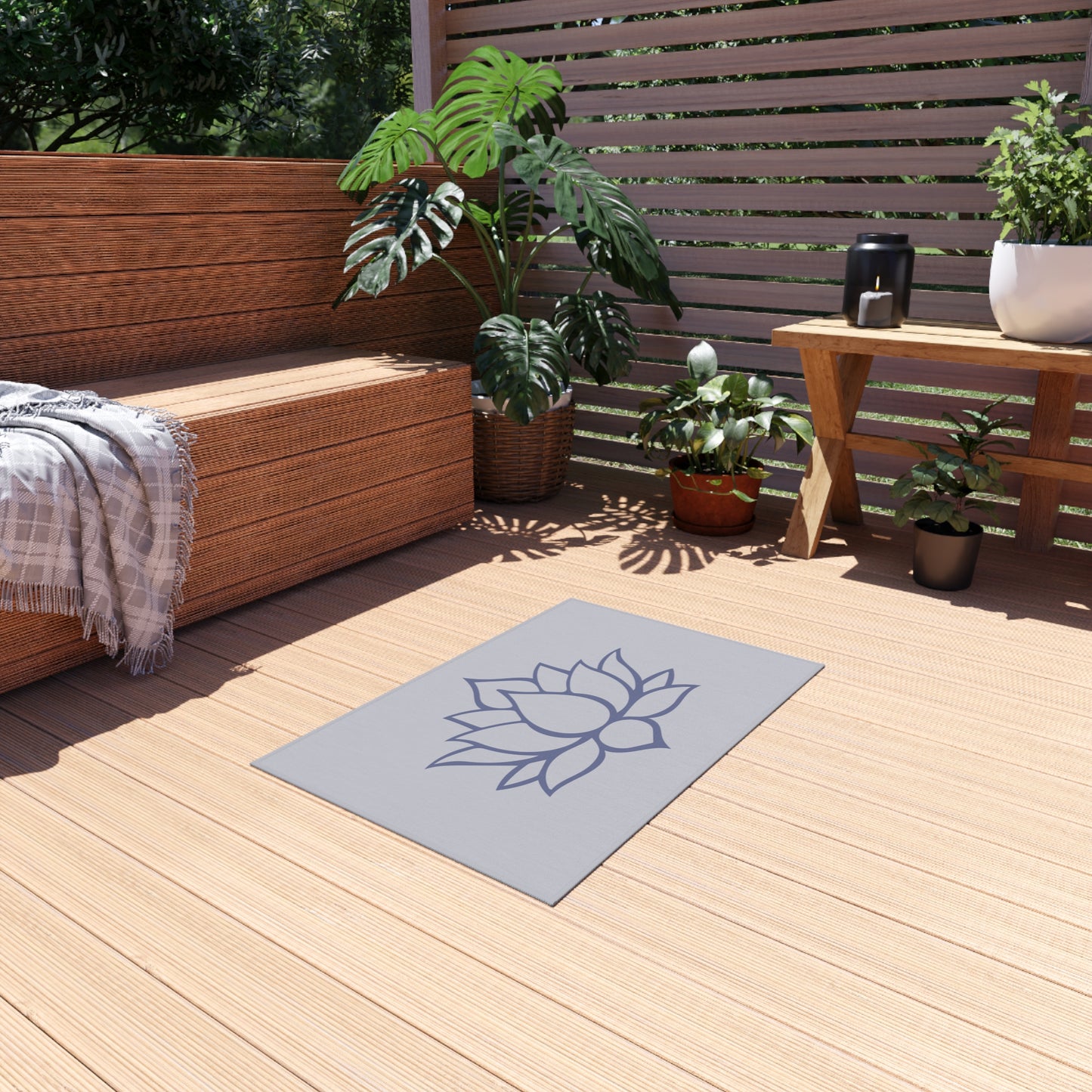 Zen Chenille Outdoor Rug with No-Skid Backing Cozy Outdoor Carpet Lotus Blossom Patio Decor Gazebo Rug Pool Area Floral Outdoor Kitchen Rug