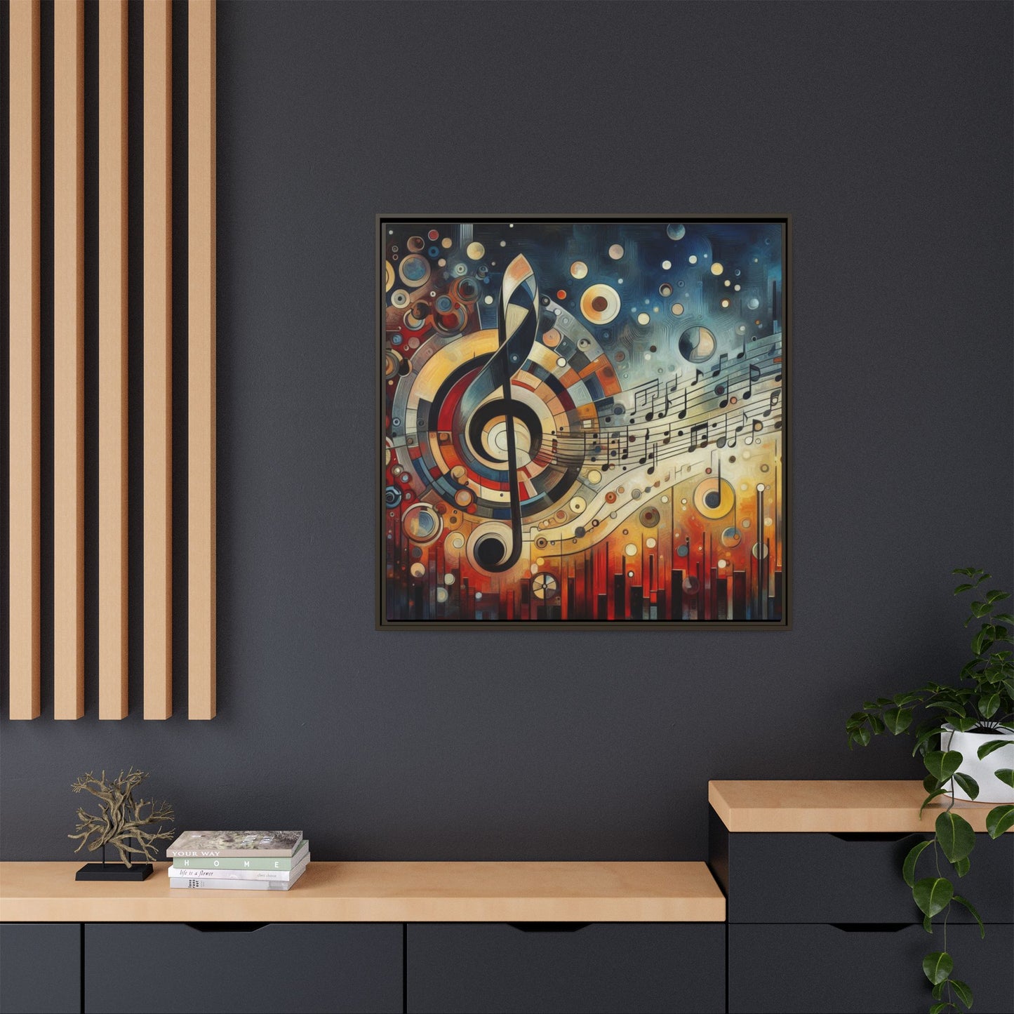 Modern Music-Themed Print Abstract Design Unique Framed Canvas Print Treble Clef Note Wall Art Music Lover Gift Decor 3 frame colors