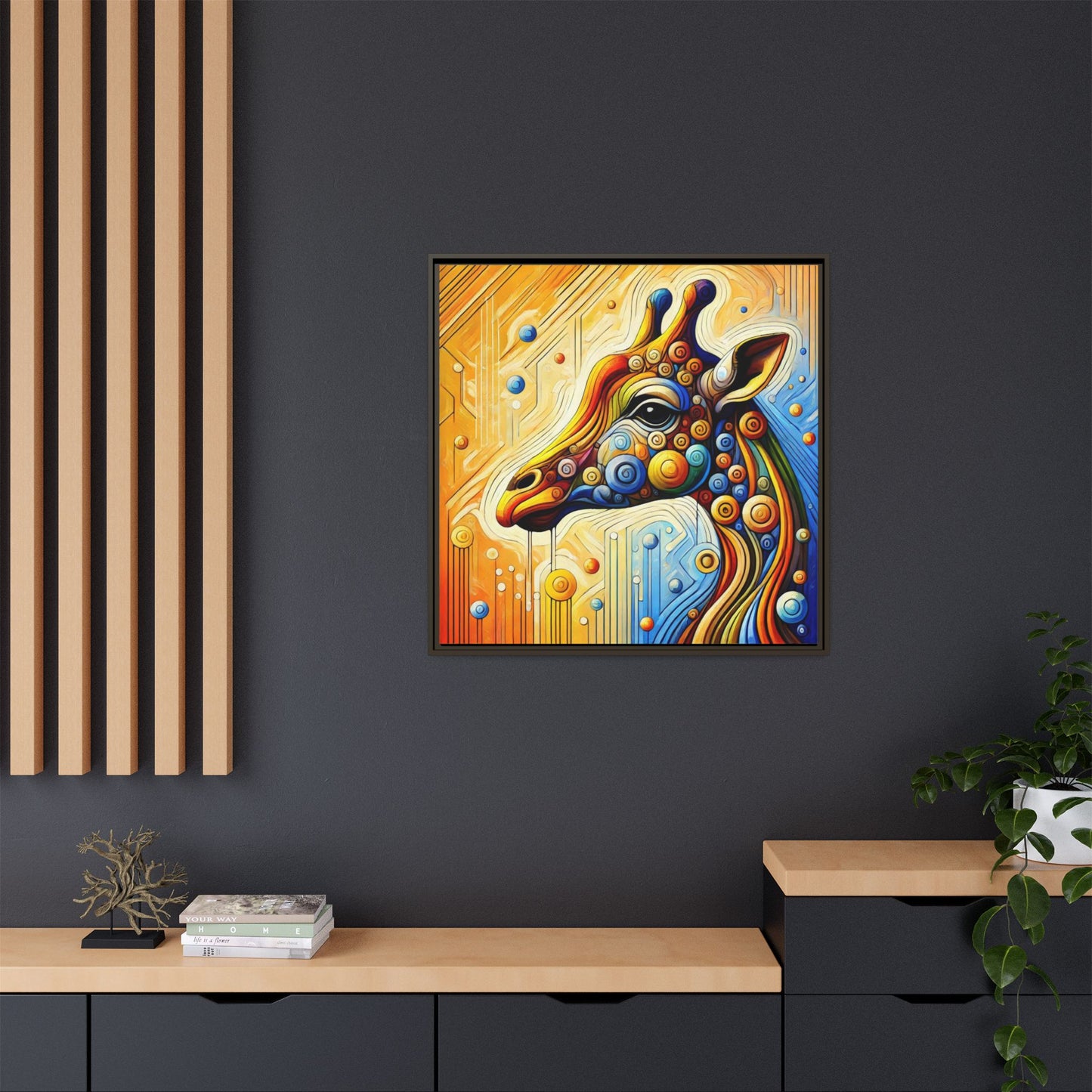 Modern Giraffe Print Abstract Design Unique Framed Canvas Print African Wall Art Animal Lover Gift Nature Lover Decor 3 frame colors
