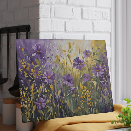 Kitchen Decor Glass Cutting Board Serving Tray with Floral Design Pattern Cutting Board Gift for Home Cook Charcuterie Board