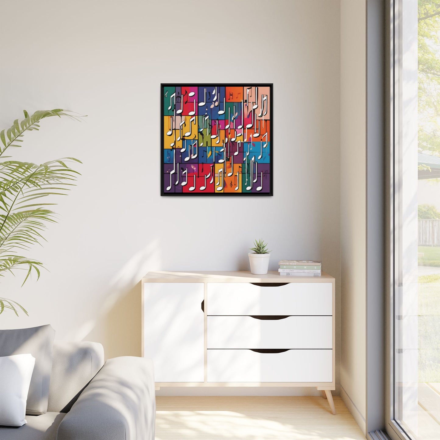 Modern Music-Themed Print Abstract Design Unique Framed Canvas Print Treble Clef Note Wall Art Music Lover Gift Decor 3 frame colors