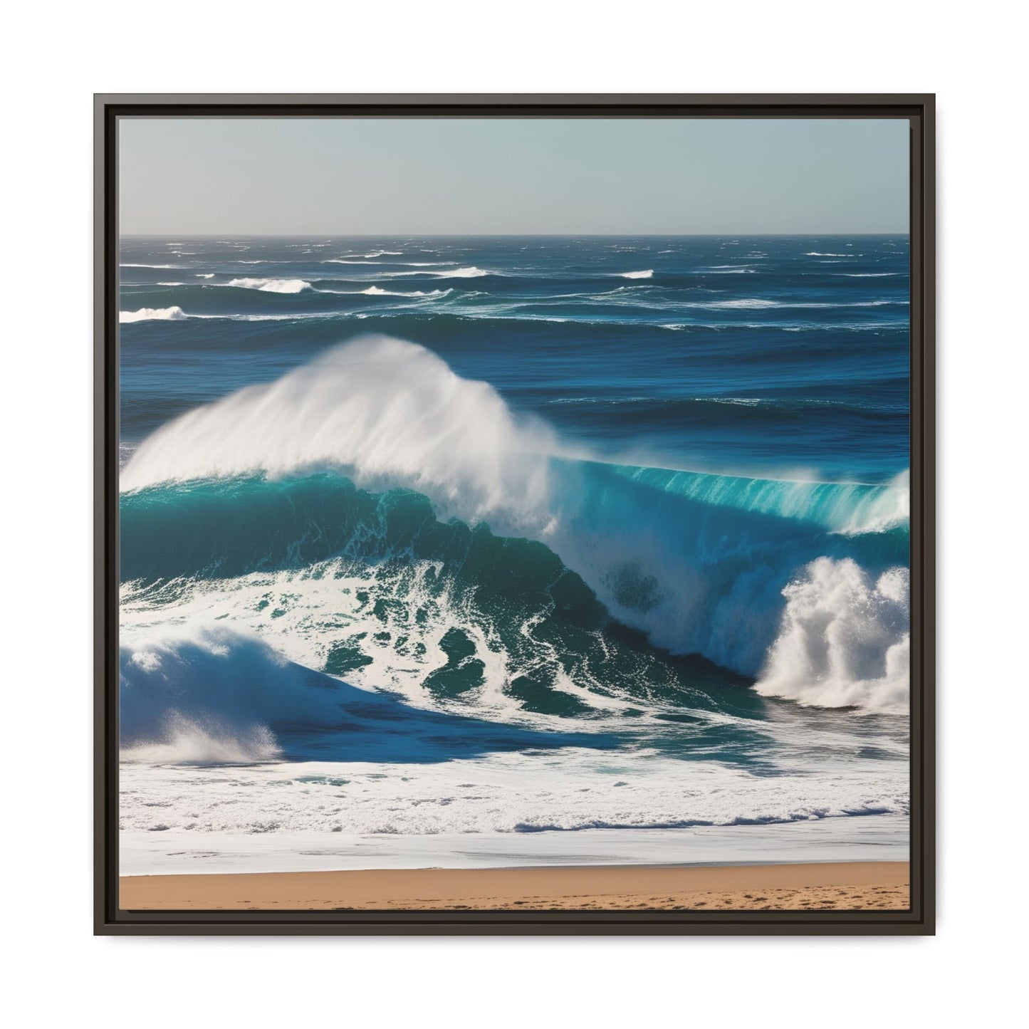 Peaceful Ocean Waves at the Beach Calm Sunny Day Framed Canvas Wall Art Vacation Oceanic Gift Nature Lover Zen Decor Gift 3 frame colors