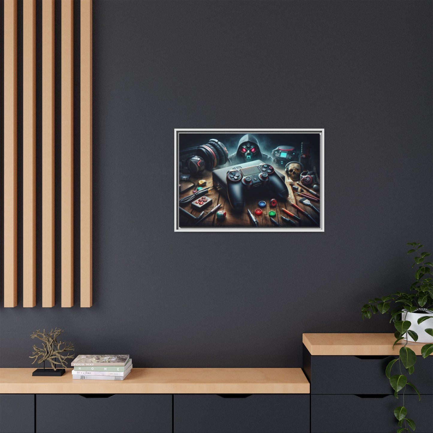 Gamer Themed Unique Framed AI Canvas Print Wall Art Video Game Lover Futuristic Digital Style Gift Cyber Geek Matrix Decor 3 frame colors