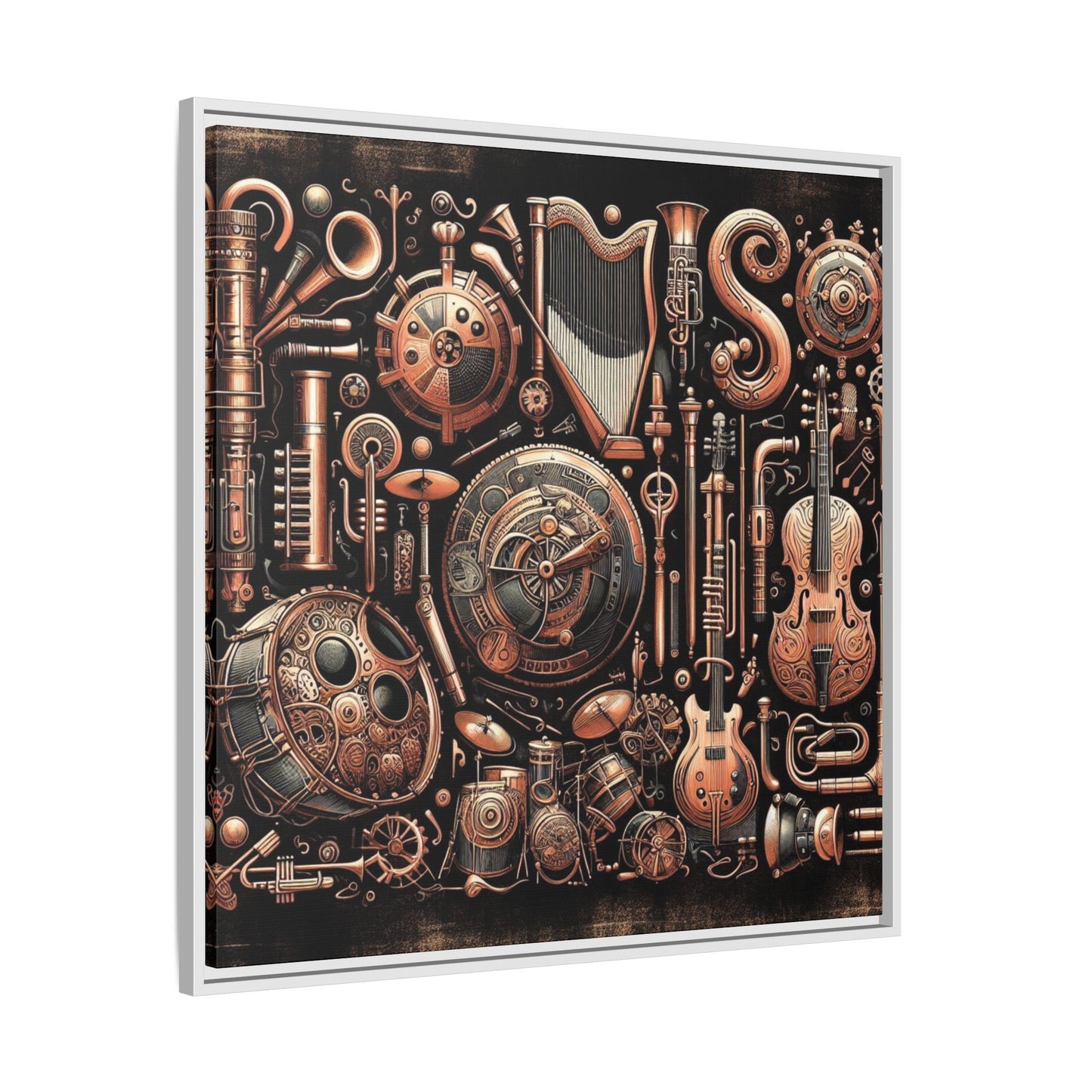 Modern Music-Themed Steampunk Style Print Abstract Design Unique Framed Canvas Print Wall Art Music Lover Gift Decor 3 frame colors