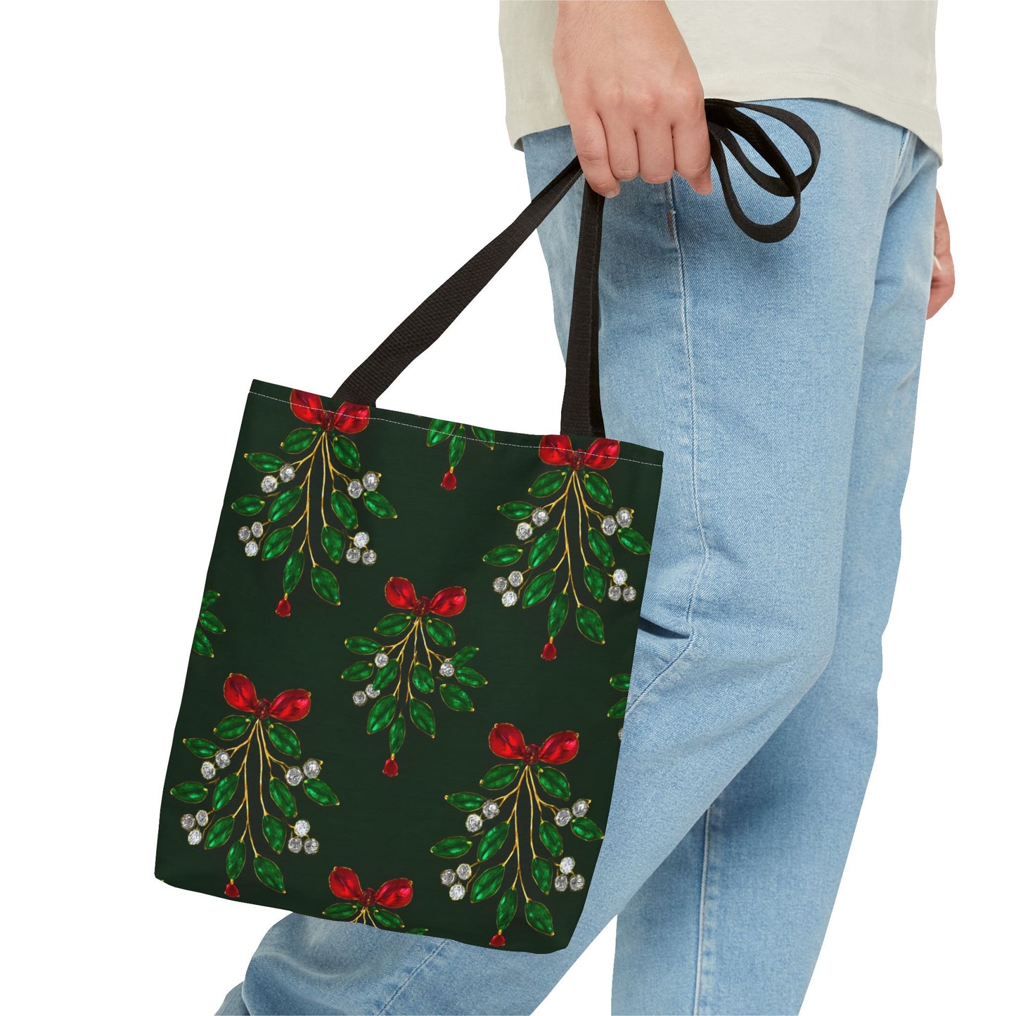 Mistletoe Christmas Tote Bag Holiday Cheer Gift Glam Winter Accessory Reusable Winter Tree Shopping Bag Xmas Joy Gift Unisex Bag for Him Her