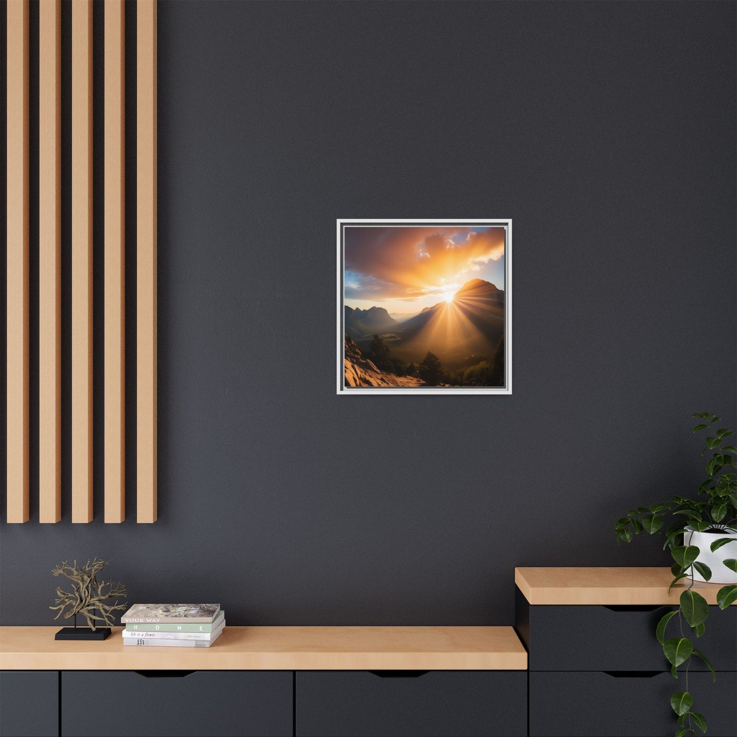 Sunrise in the Mountains Framed Canvas Wall Art Canyon Outdoors Vacation Gift Nature Lover Peaceful Zen Sunset Gift 3 frame colors
