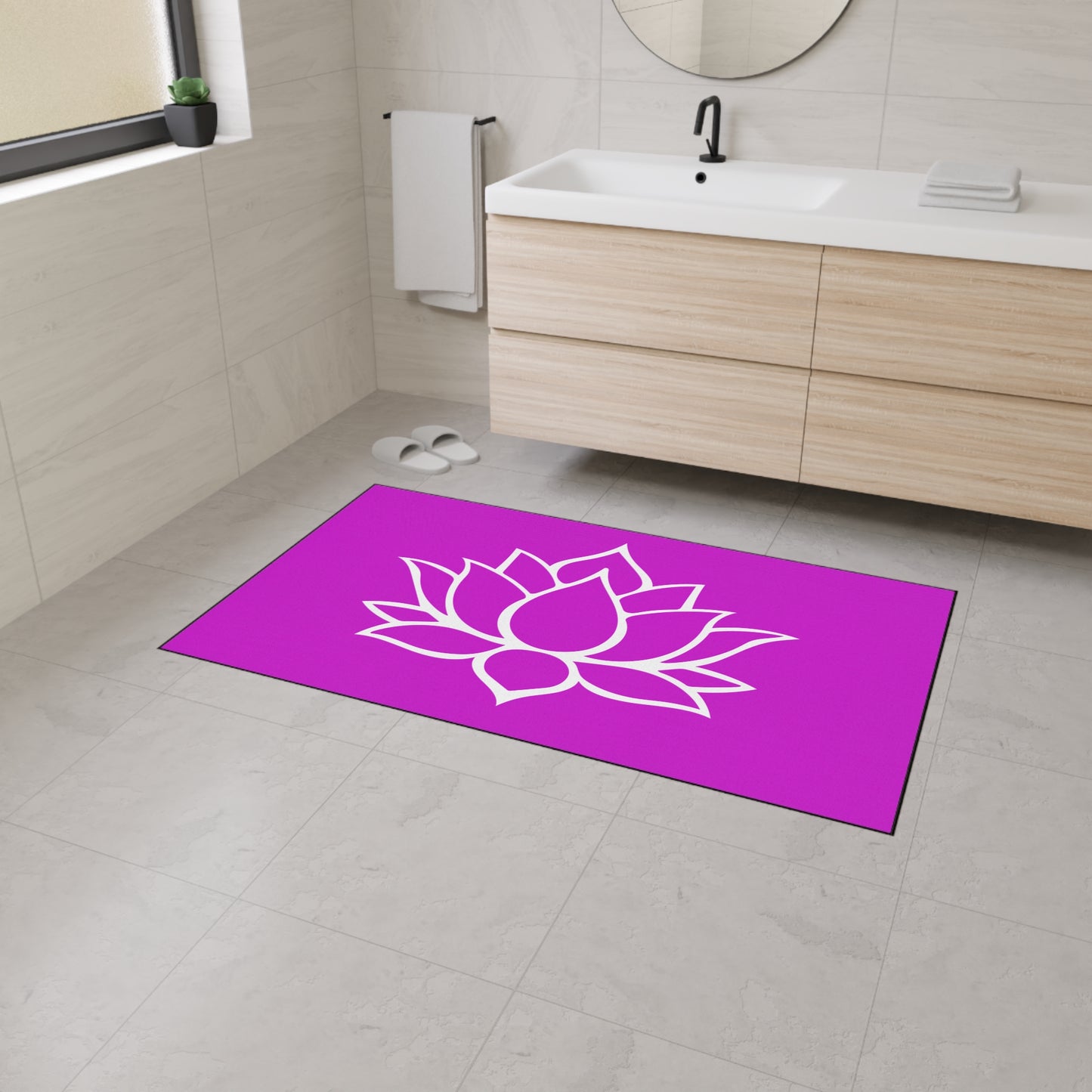Decorative Heavy Duty Non-Slip Floor Mat Stylish Design Perfect for Entryway Kitchen Décor Pink Lotus Blossom Floral Design Rug Bath Mat
