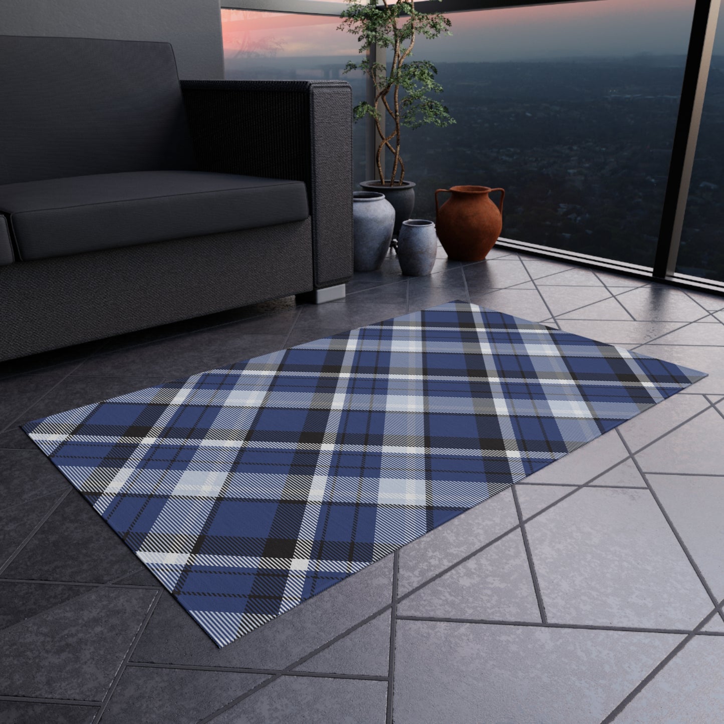 Checker Pattern Chenille Outdoor Rug with No-Skid Backing Cozy Outdoor Carpet Patio Decor Gazebo Rug Pool Area Decor Outdoor Kitchen Carpet