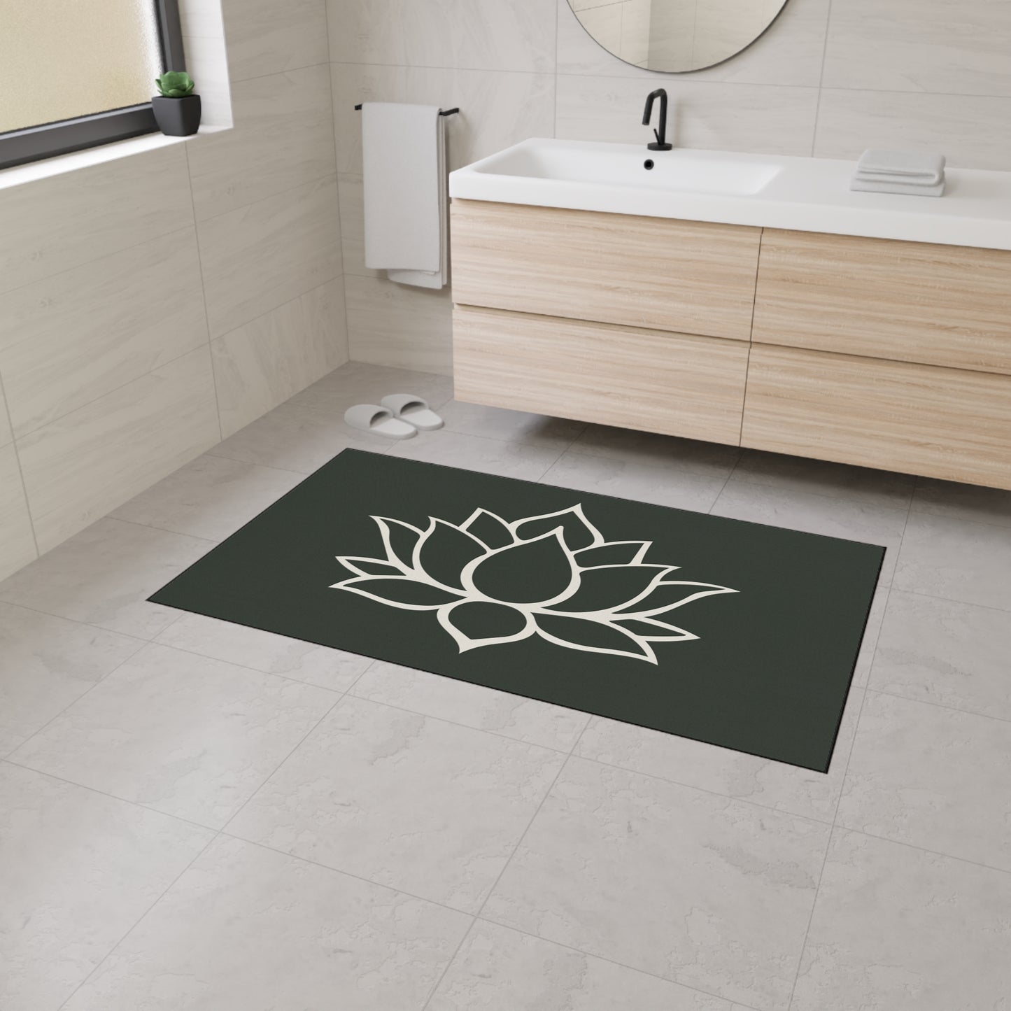 Decorative Heavy Duty Non-Slip Floor Mat Stylish Design Perfect for Entryway Kitchen Décor Green Lotus Blossom Floral Design Rug Bath Mat