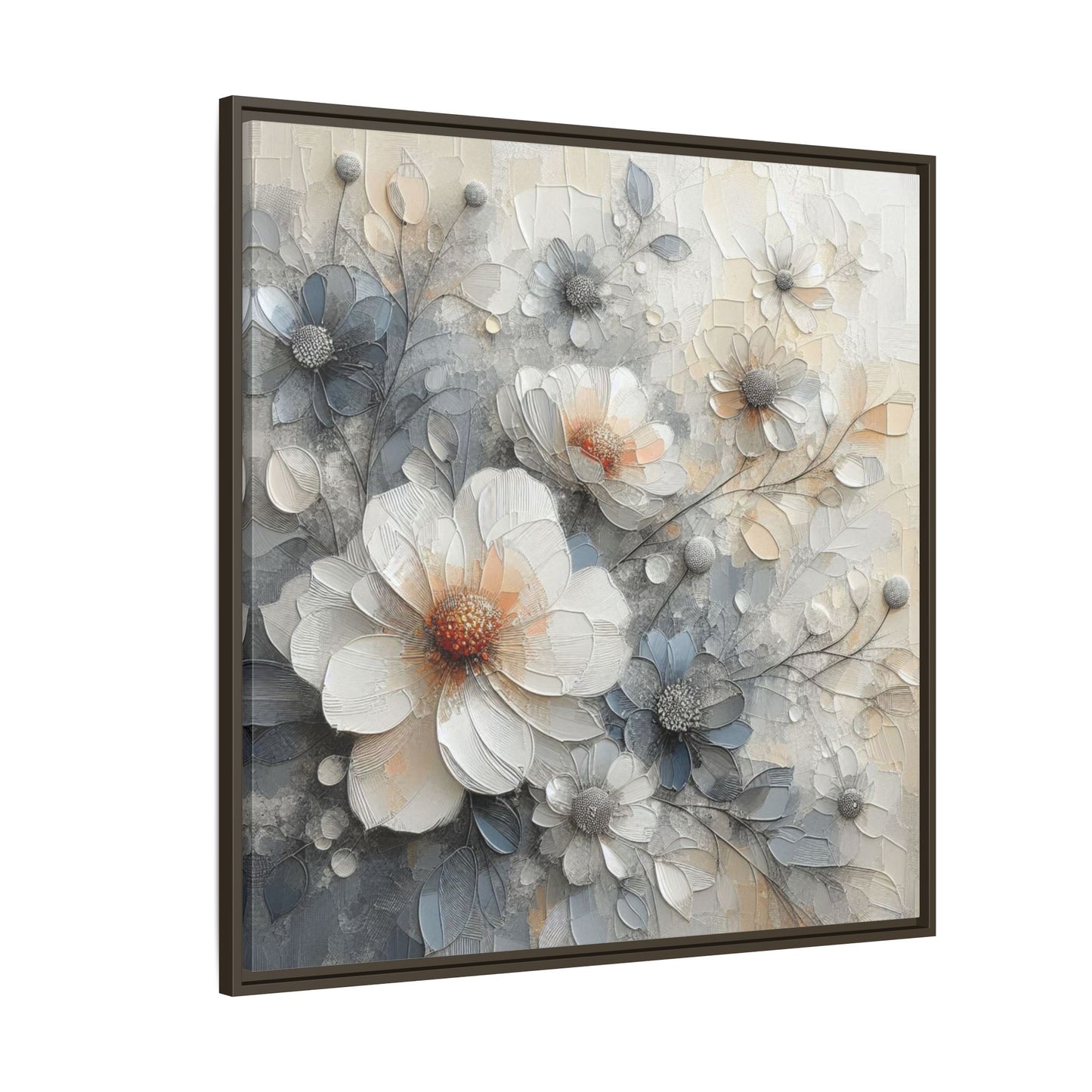 Modern Grey and White Floral Design Unique Framed Canvas Wall Art Flower Lover Gift Nature Lover Gift 3 frame colors