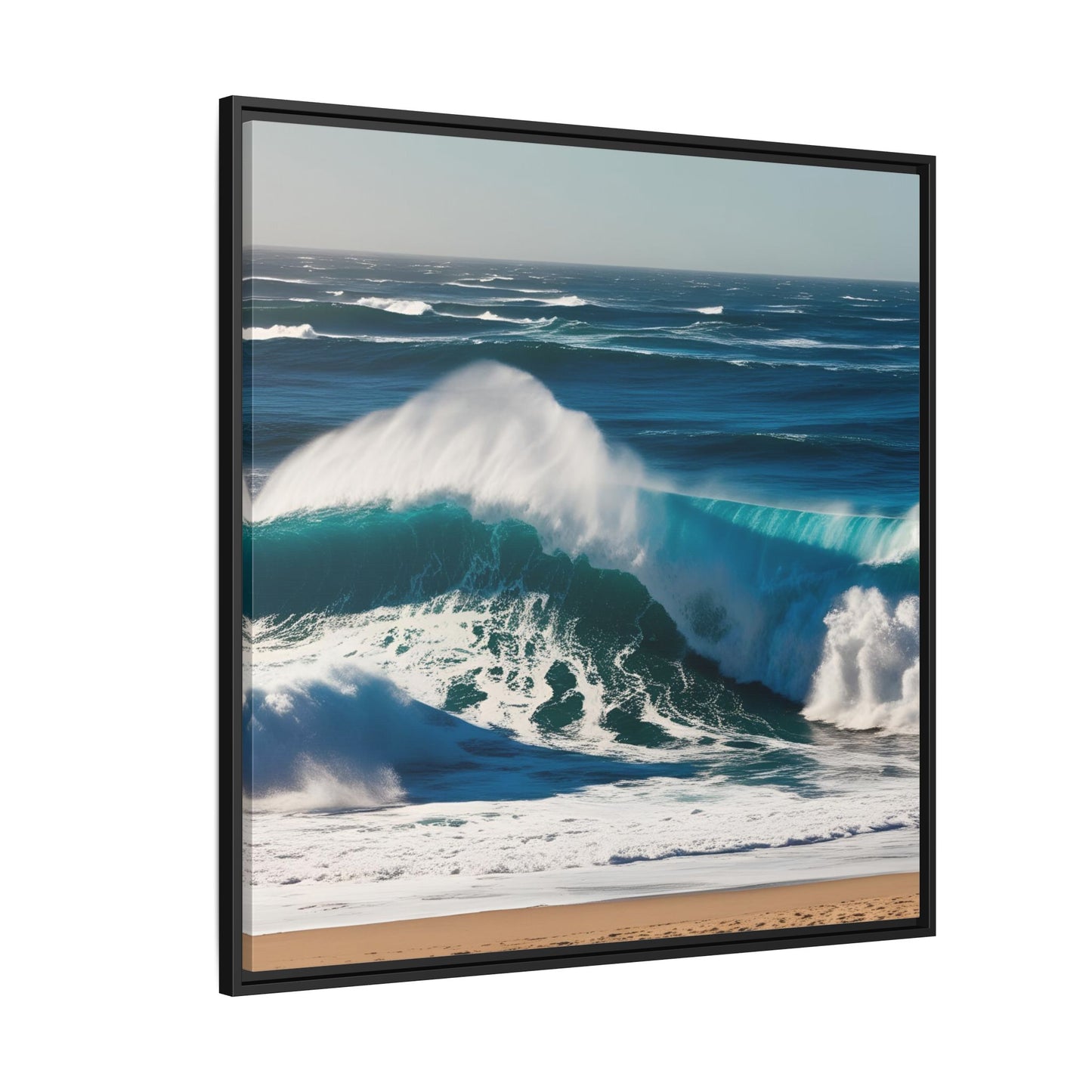 Peaceful Ocean Waves at the Beach Calm Sunny Day Framed Canvas Wall Art Vacation Oceanic Gift Nature Lover Zen Decor Gift 3 frame colors
