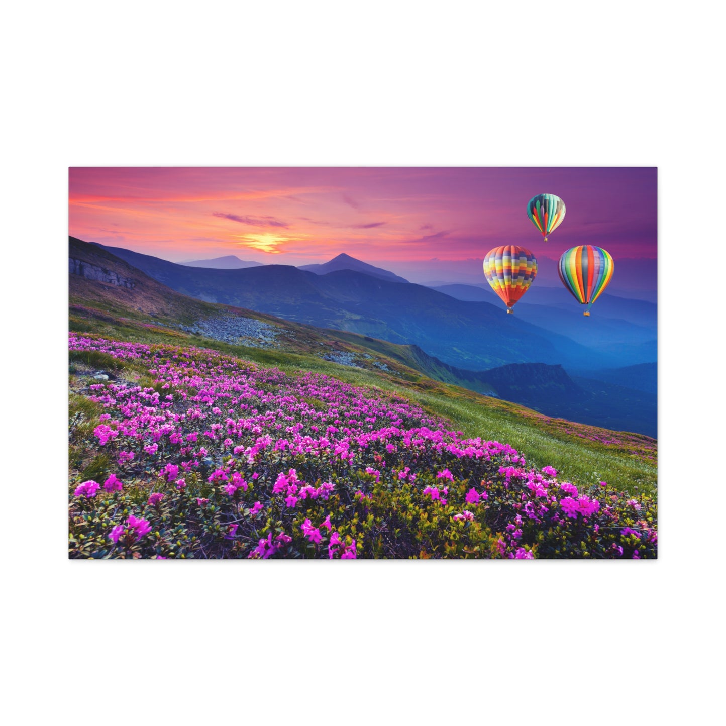 Hot Air Balloons Print Wall Art | Matte Canvas, Stretched, 1.25" | Mountains | Nature | Sunrise | Sunset |
