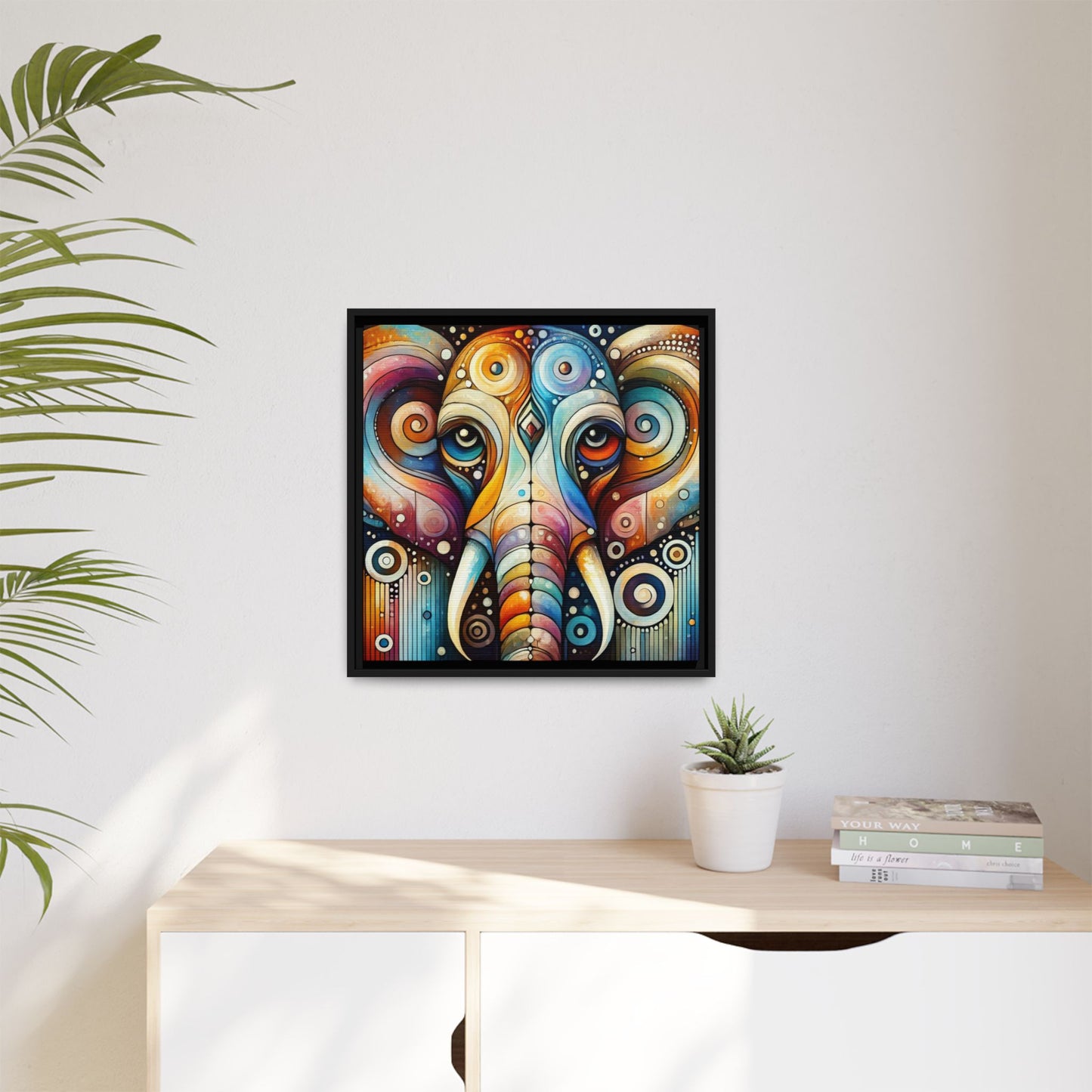 Modern Elephant Face Print Abstract Design Unique Framed Canvas Print African Wall Art Animal Lover Nature Lover Decor 3 frame colors