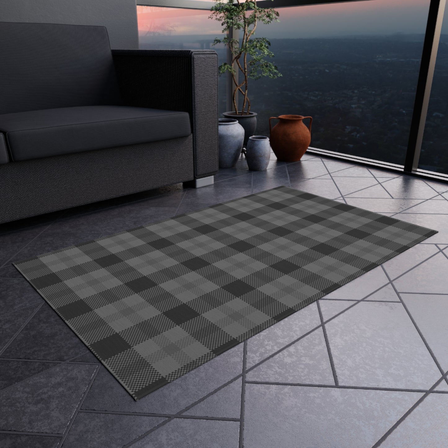 Checker Pattern Chenille Outdoor Rug with No-Skid Backing Cozy Outdoor Carpet Patio Decor Gazebo Rug Pool Area Decor Outdoor Kitchen Carpet