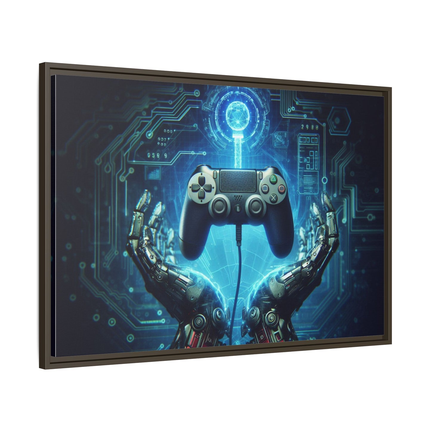 Gamer Themed Unique Framed AI Canvas Print Wall Art Video Game Lover Futuristic Digital Style Gift Cyber Geek Matrix Decor 3 frame colors