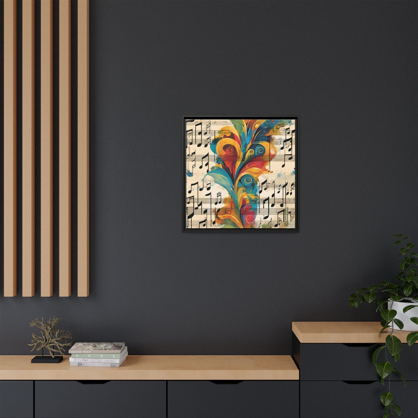 Modern Sheet Music-Themed Print Abstract Design Unique Framed Canvas Print Treble Clef Note Wall Art Music Lover Gift Decor 3 frame colors