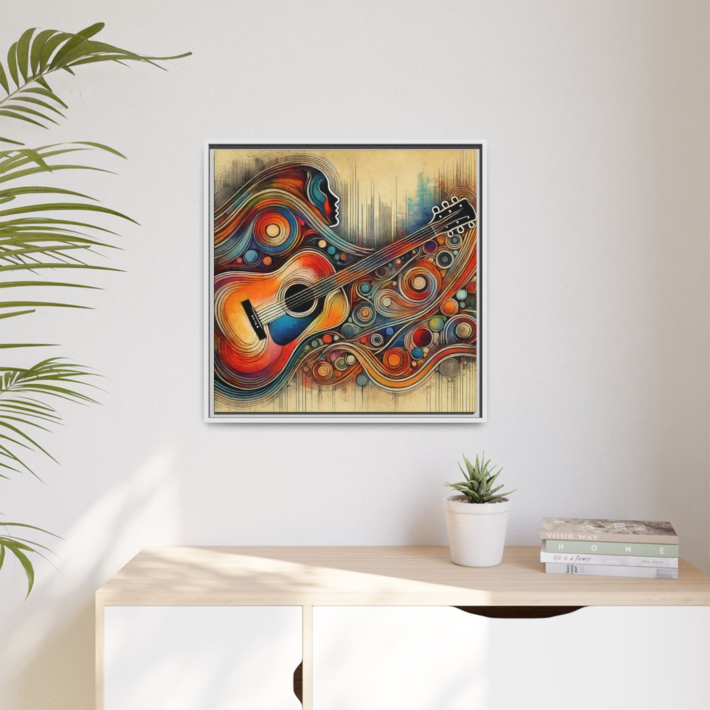 Modern Music-Themed Print Abstract Design Unique Framed Canvas Print Guitar Wall Art Music Lover Gift Decor 3 frame colors