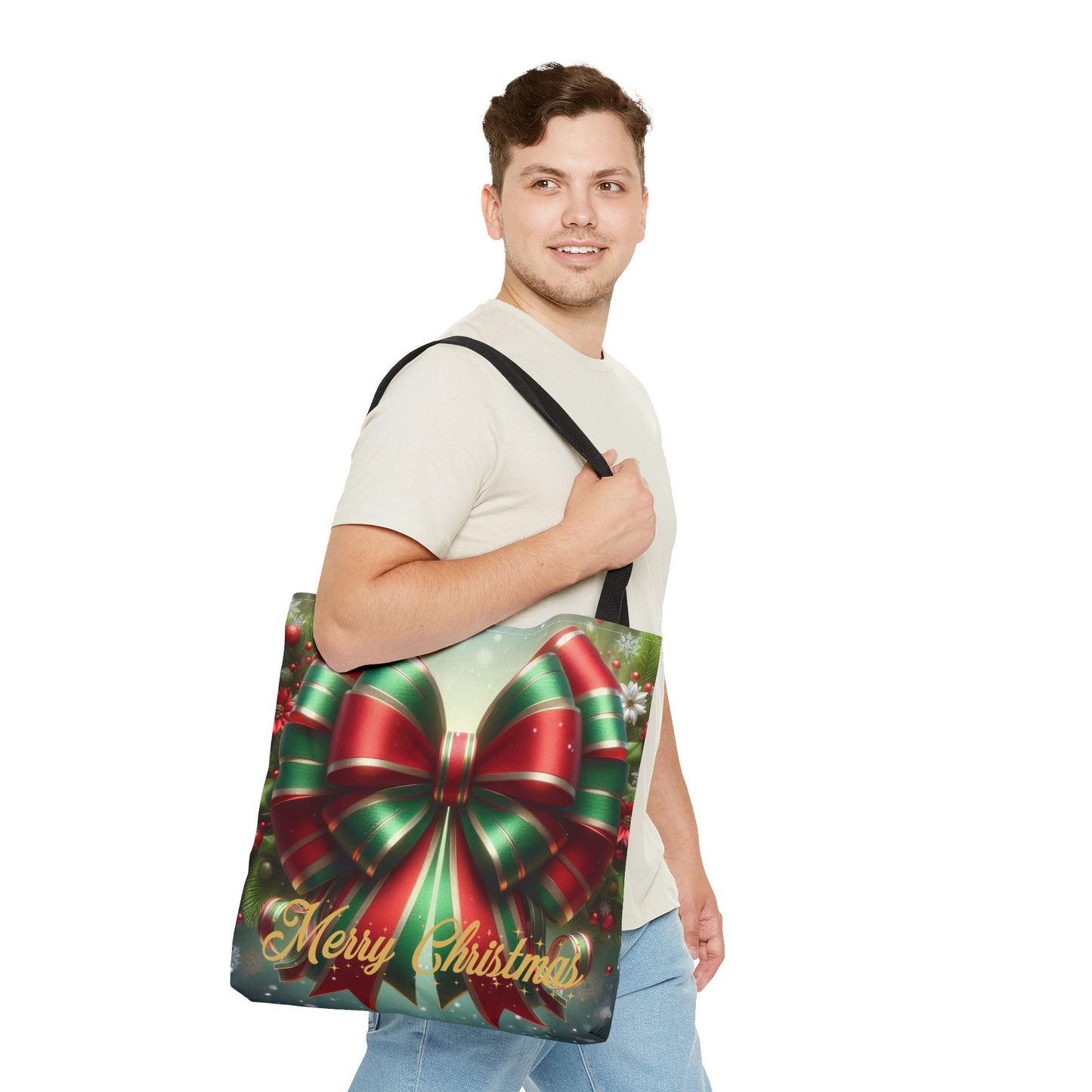 Gift Wrapped Design Christmas Tote Bag Holiday Cheer Gift Winter Accessory Reusable Winter Shopping Bag Xmas Joy Gift Unisex Bag for Him Her
