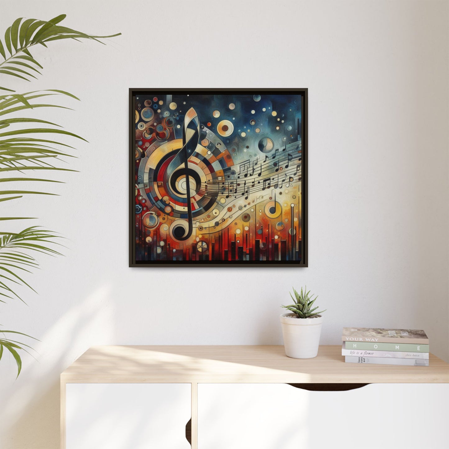 Modern Music-Themed Print Abstract Design Unique Framed Canvas Print Treble Clef Note Wall Art Music Lover Gift Decor 3 frame colors