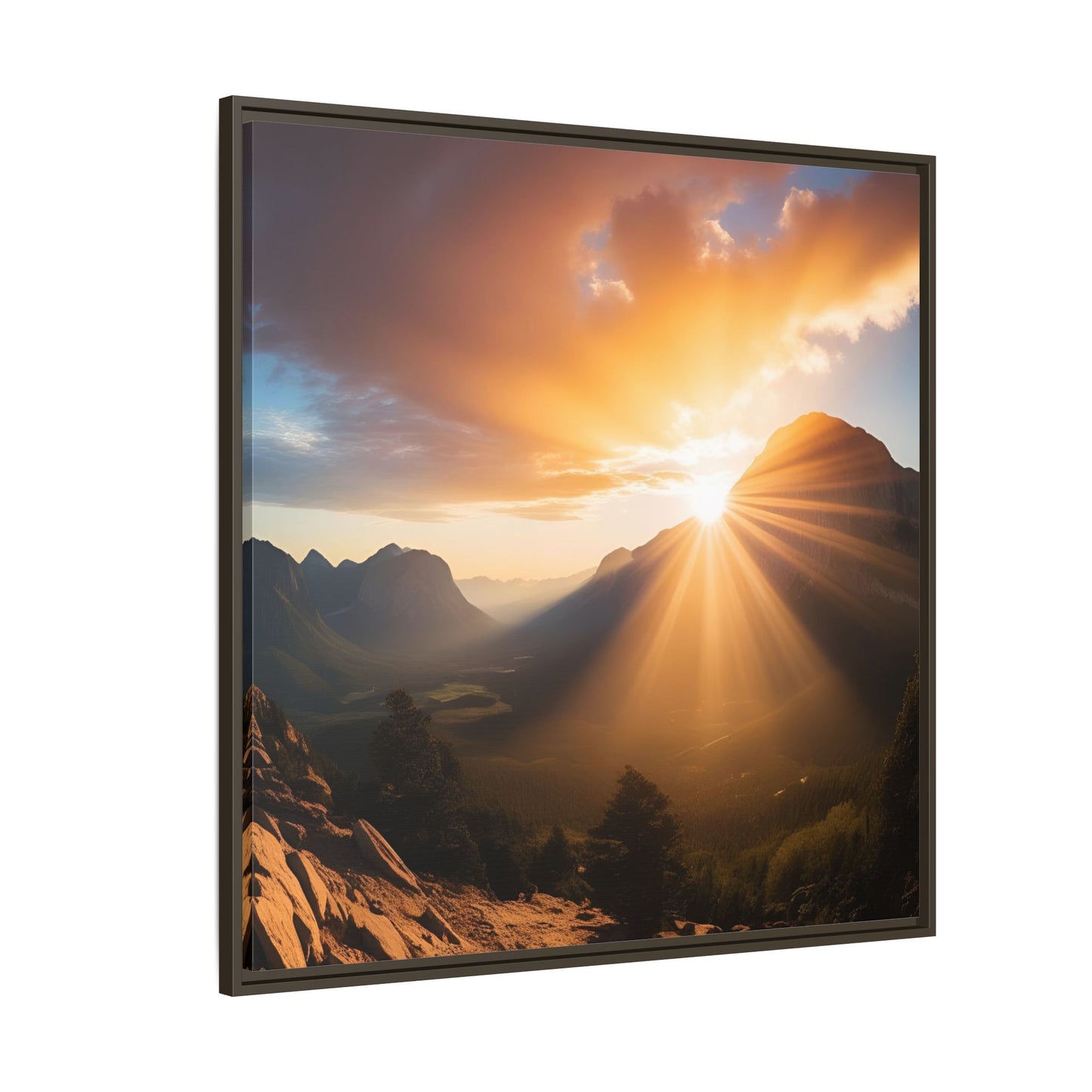 Sunrise in the Mountains Framed Canvas Wall Art Canyon Outdoors Vacation Gift Nature Lover Peaceful Zen Sunset Gift 3 frame colors
