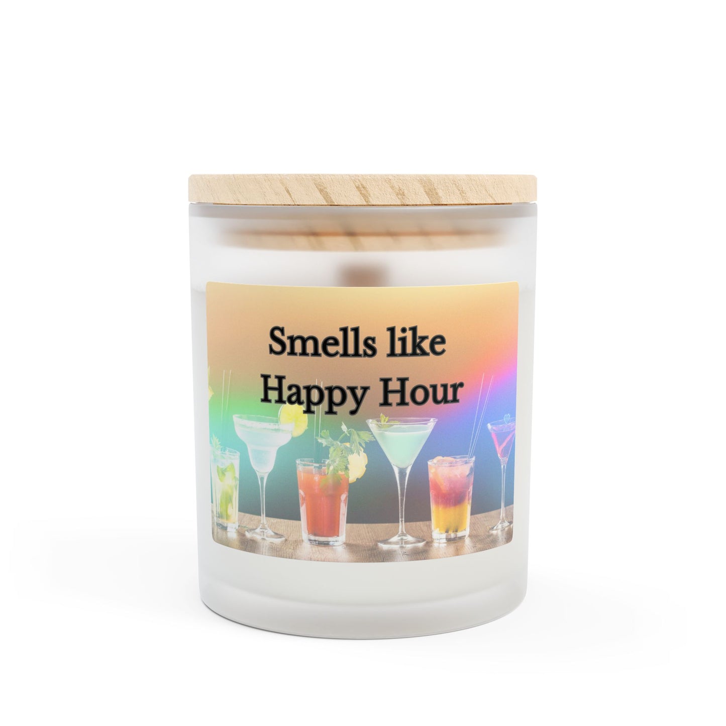 Artisanal Coconut Soy Frosted Glass Candle with Wooden Wick and Raw Maple Lid 11 oz Hand Poured Happy Hour Cocktails Candle 50 hr burn time