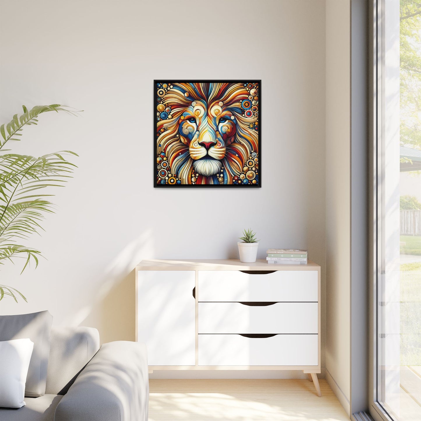 Modern Lion Print Abstract Design Unique Framed Canvas Print King of Jungle Wall Art Animal Lover Gift Nature Lover Decor 3 frame colors