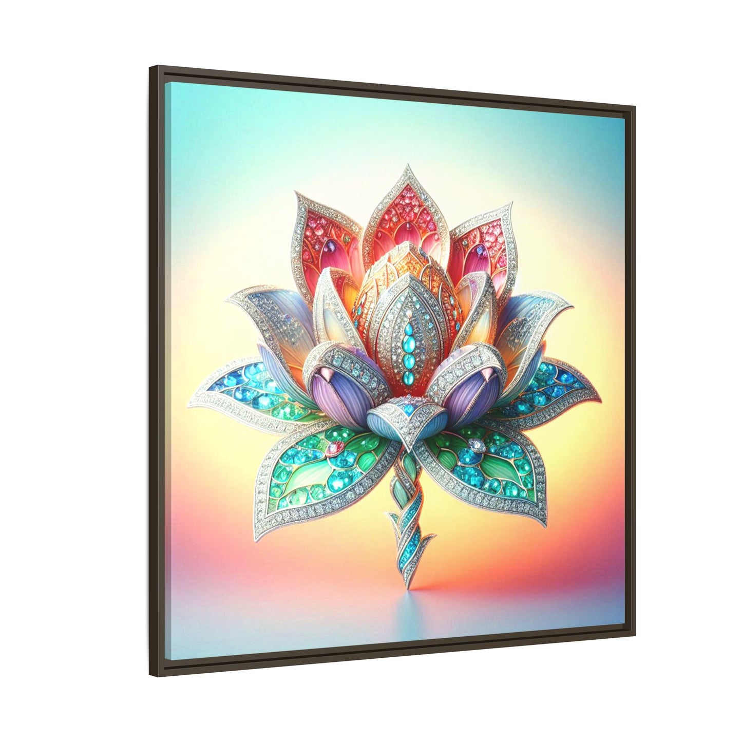 Bejeweled Lotus Blossom Framed Canvas Print Wall Art Unique Fashion Haute Couture Fashionista Flower Lover Gift Decor 3 Frame Colors