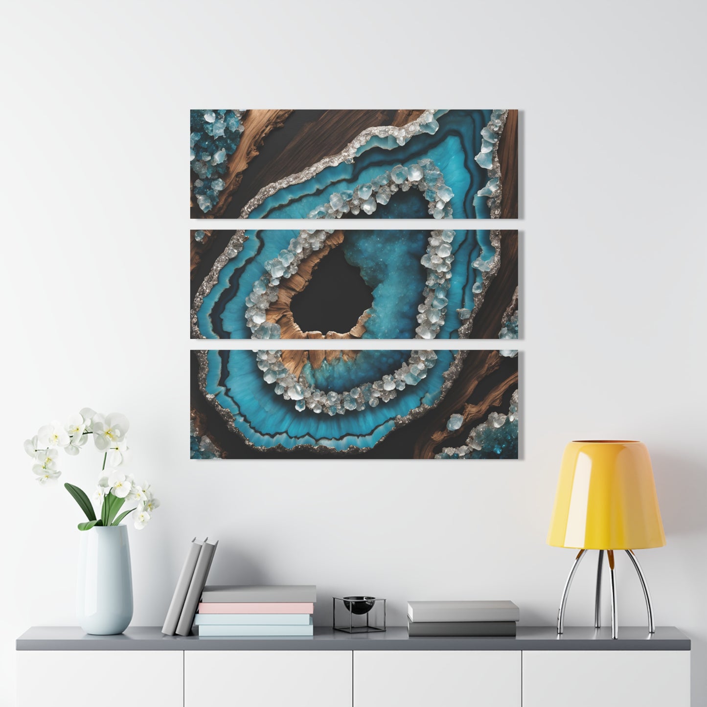 Stunning Geode-Inspired Quartz Crystal-look Design Triptych Acrylic Print Wall Art Nature Lover Gift Geology Rock Lover Gift