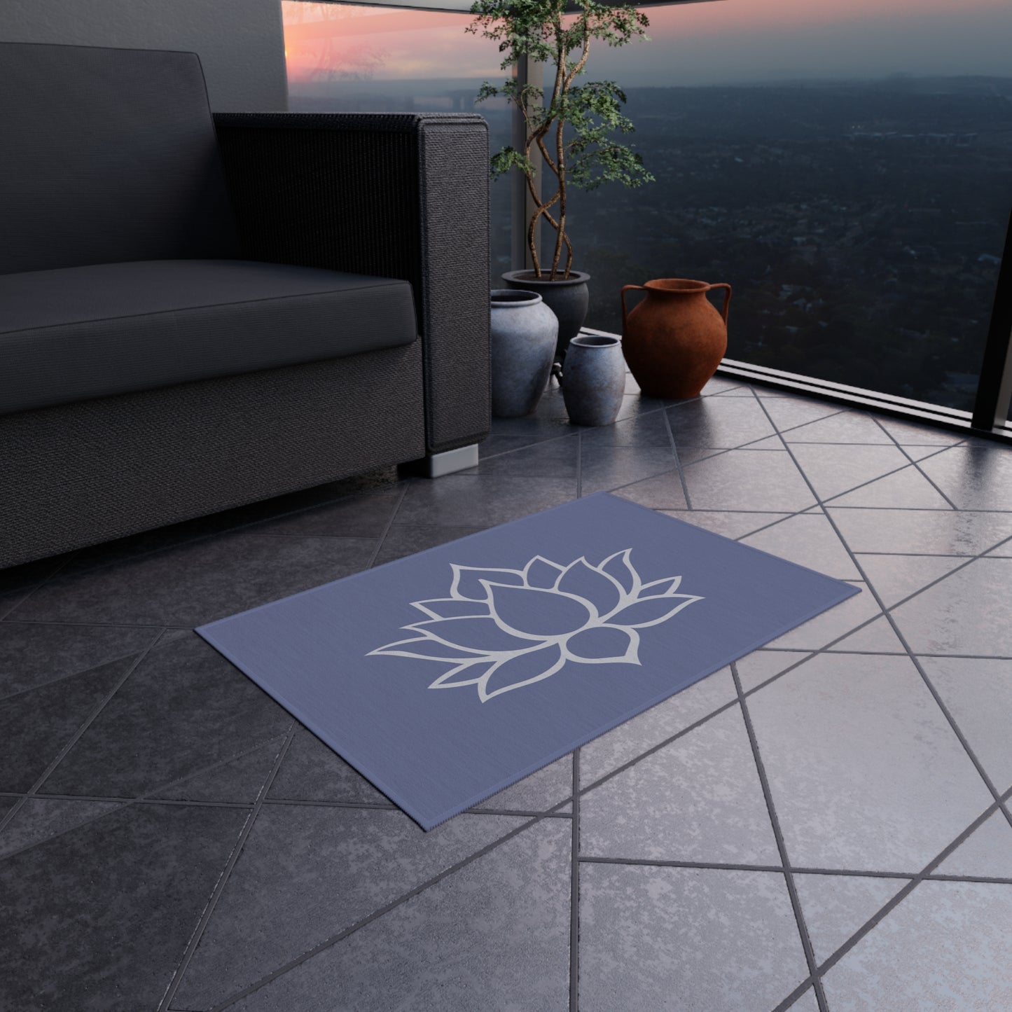 Zen Chenille Outdoor Rug with No-Skid Backing Cozy Lotus Blossom Outdoor Carpet Patio Decor Gazebo Rug Pool Area Decor Outdoor Kitchen Rug
