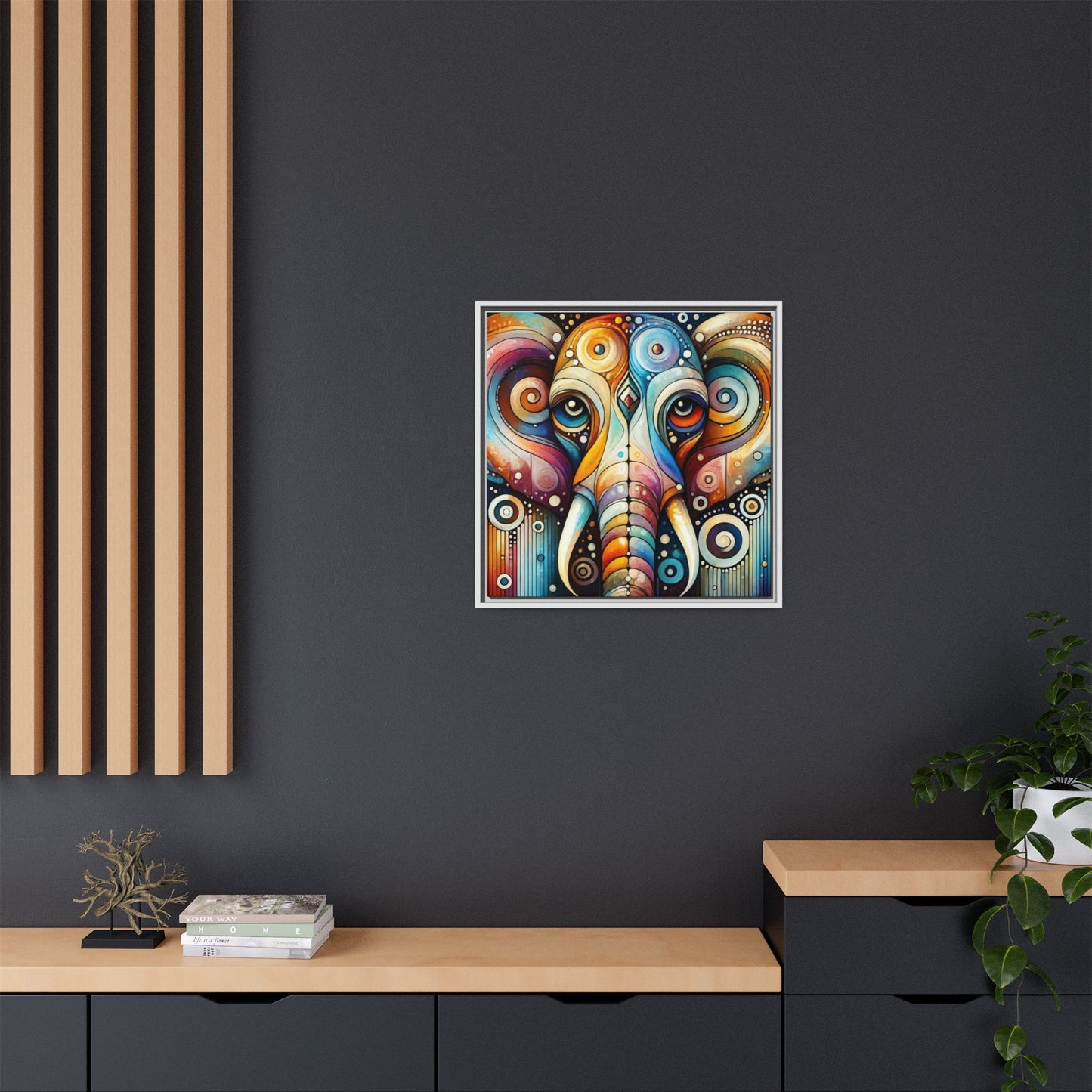 Modern Elephant Face Print Abstract Design Unique Framed Canvas Print African Wall Art Animal Lover Nature Lover Decor 3 frame colors
