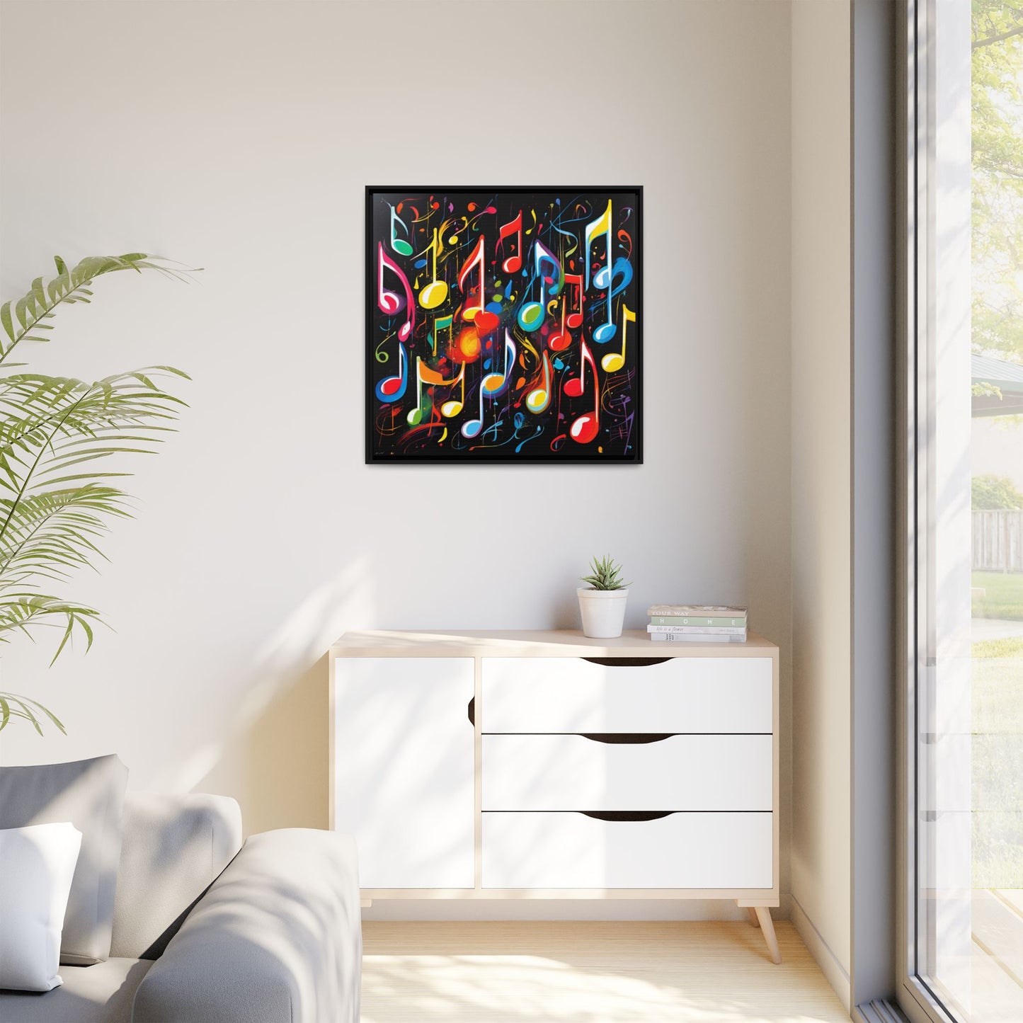 Modern Music-Themed Print Abstract Design Unique Framed Canvas Print Treble Clef Note Wall Art Music Lover Gift Decor 3 frame colors