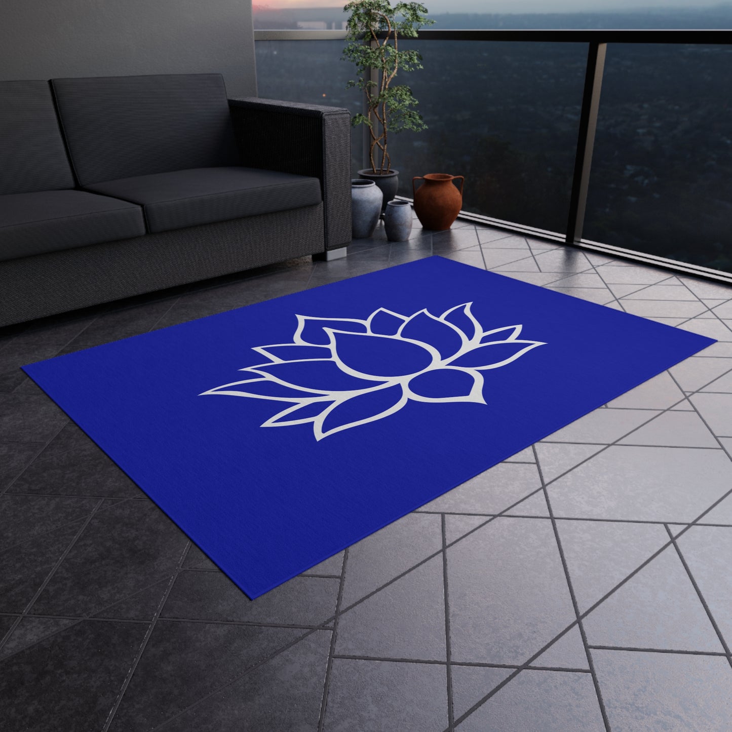 Zen Chenille Outdoor Rug with No-Skid Backing Cozy Lotus Blossom Outdoor Carpet Patio Decor Gazebo Rug Pool Area Decor Outdoor Kitchen Rug