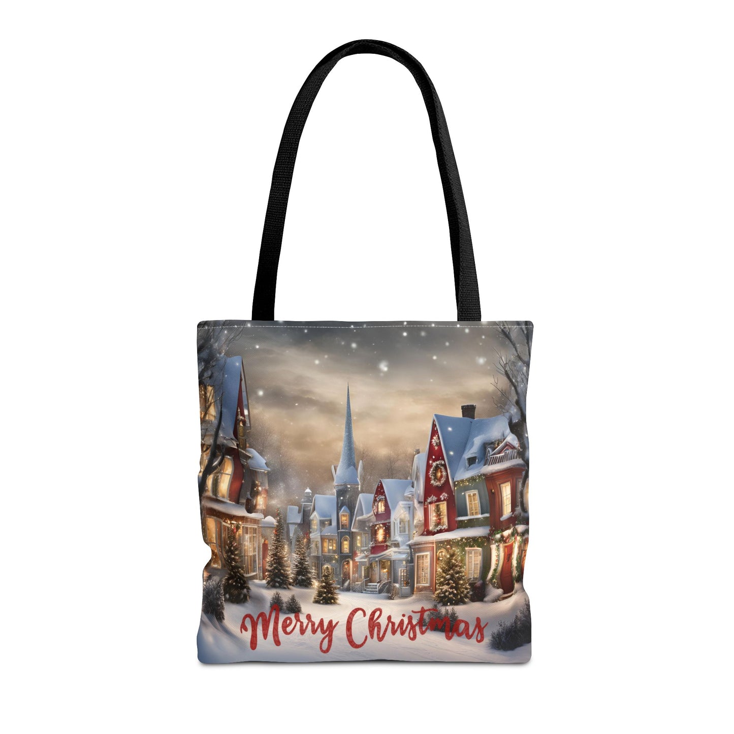 Christmas Tote Bag Holiday Cheer Gift Glam Winter Accessory Reusable Snowy Winter Town Shopping Bag Xmas Joy Gift Unisex Bag for Him Her