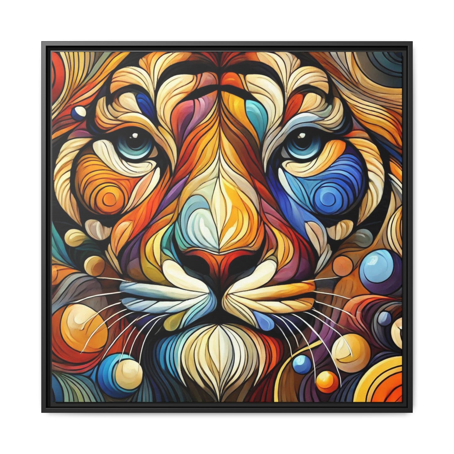 Modern Lion Face Print Abstract Design Unique Framed Canvas Print King of Jungle Wall Art Animal Lover Nature Lover Decor 3 frame colors