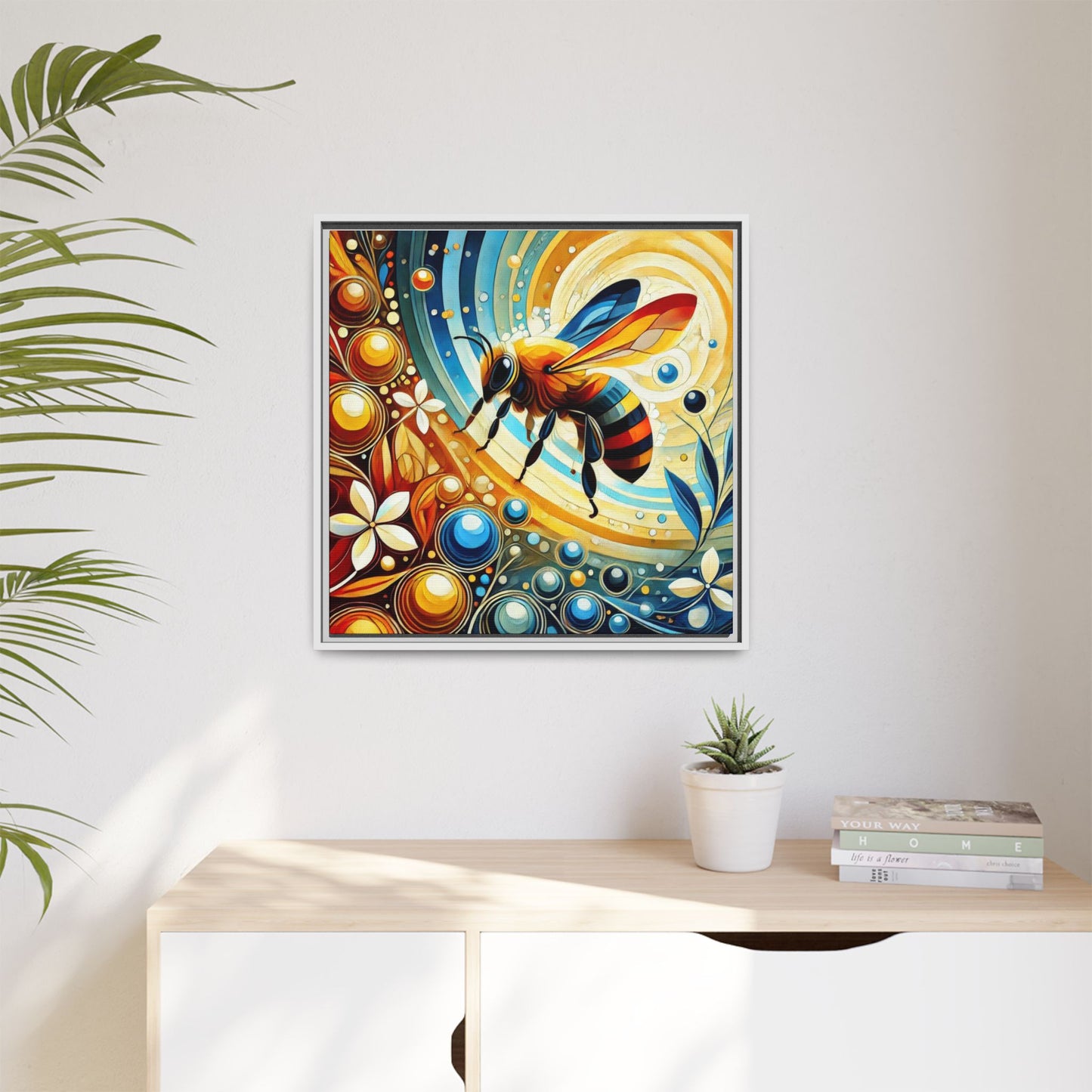 Modern Bee Print Abstract Design Unique Framed Canvas Print Insect Lover Wall Art Animal Lover Nature Lover Decor 3 frame colors