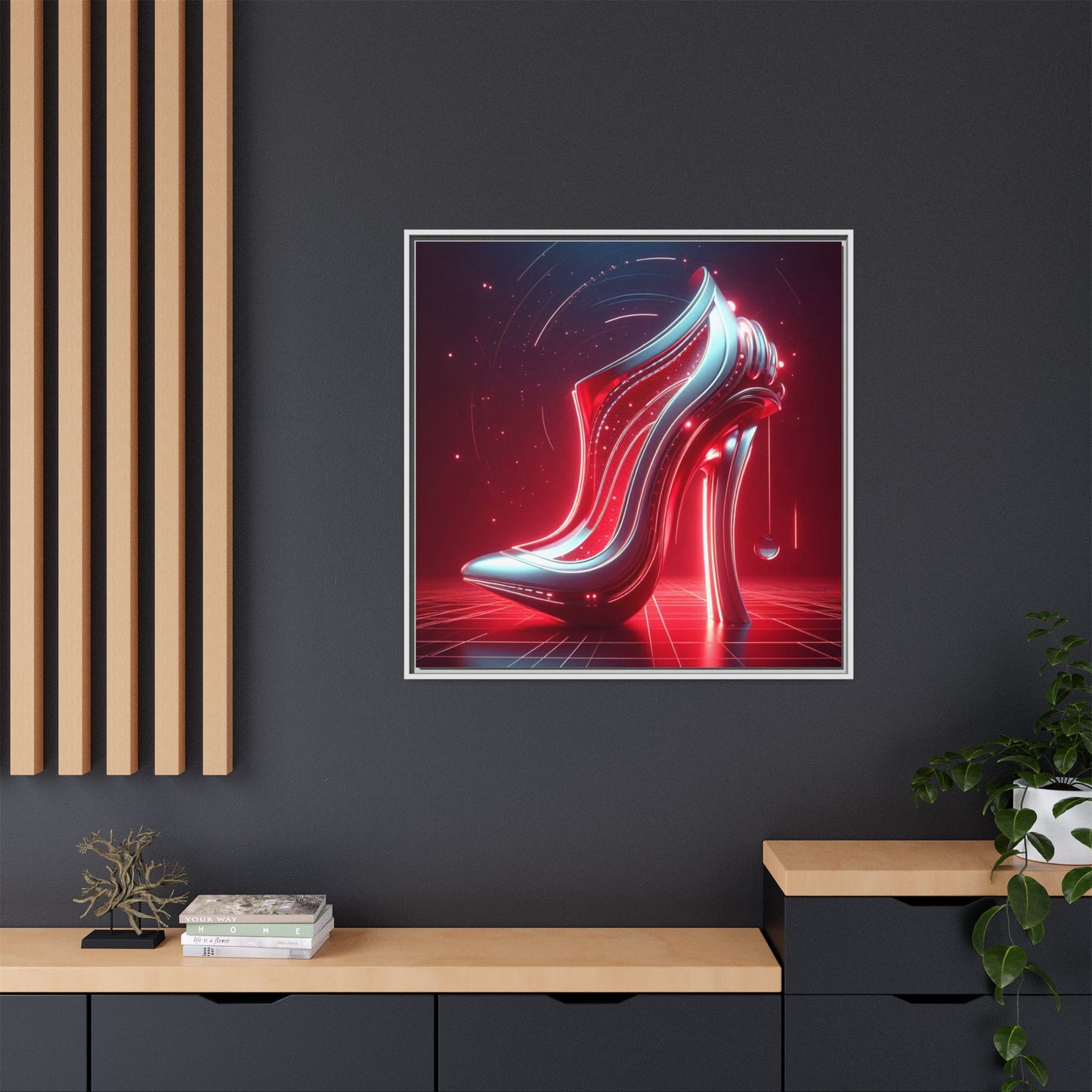 High Heel Shoe Framed Canvas Print Wall Art Unique Fashion Designer Style Haute Couture Shoe Lover Fashionista Gift Decor 3 Frame Colors