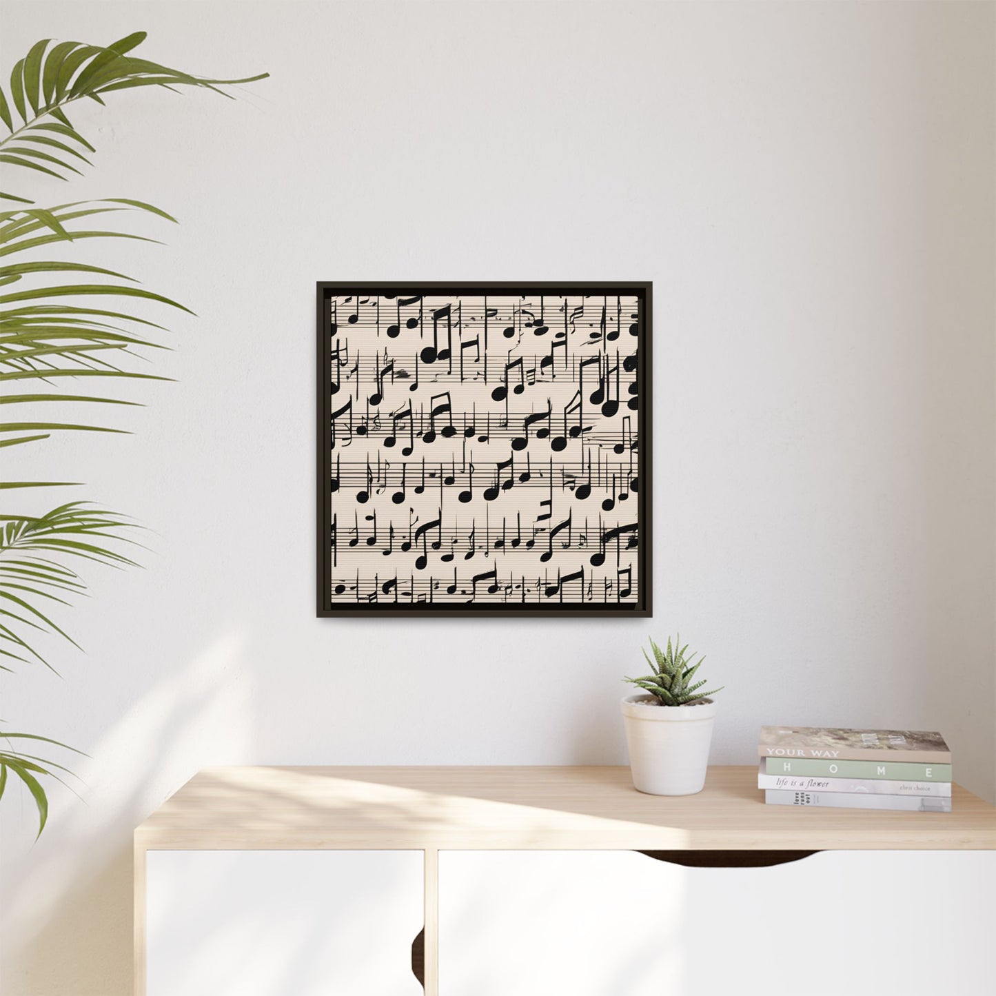 Music-Themed Print Abstract Sheet Music Design Unique Framed Canvas Print Treble Clef Note Wall Art Music Lover Gift Decor 3 frame colors