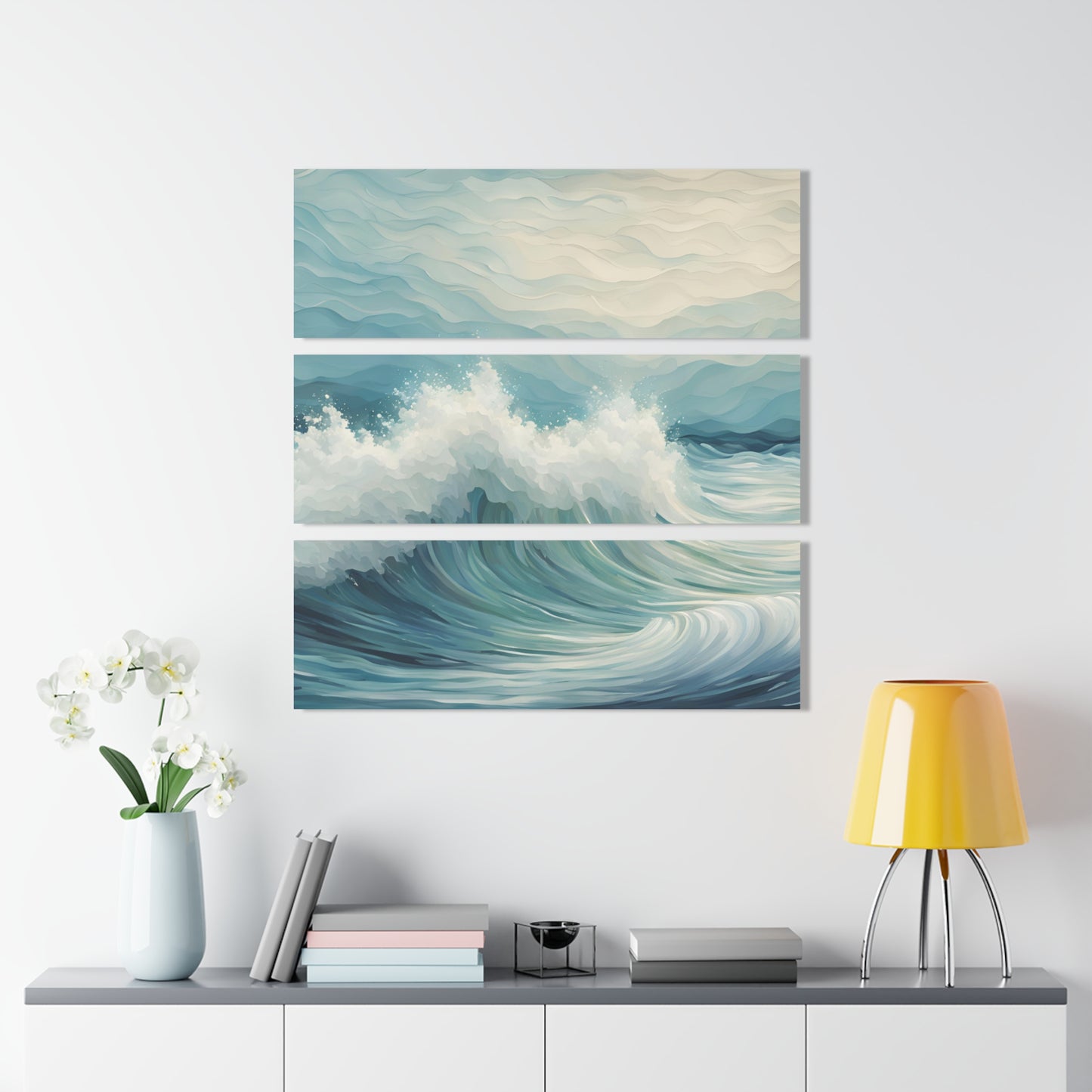 Modern Ocean Wave Design Triptych Acrylic Sea Lover Print Wall Art Unique Abstract Style Art Oceanic 3-Panel Beachy Wall Decor